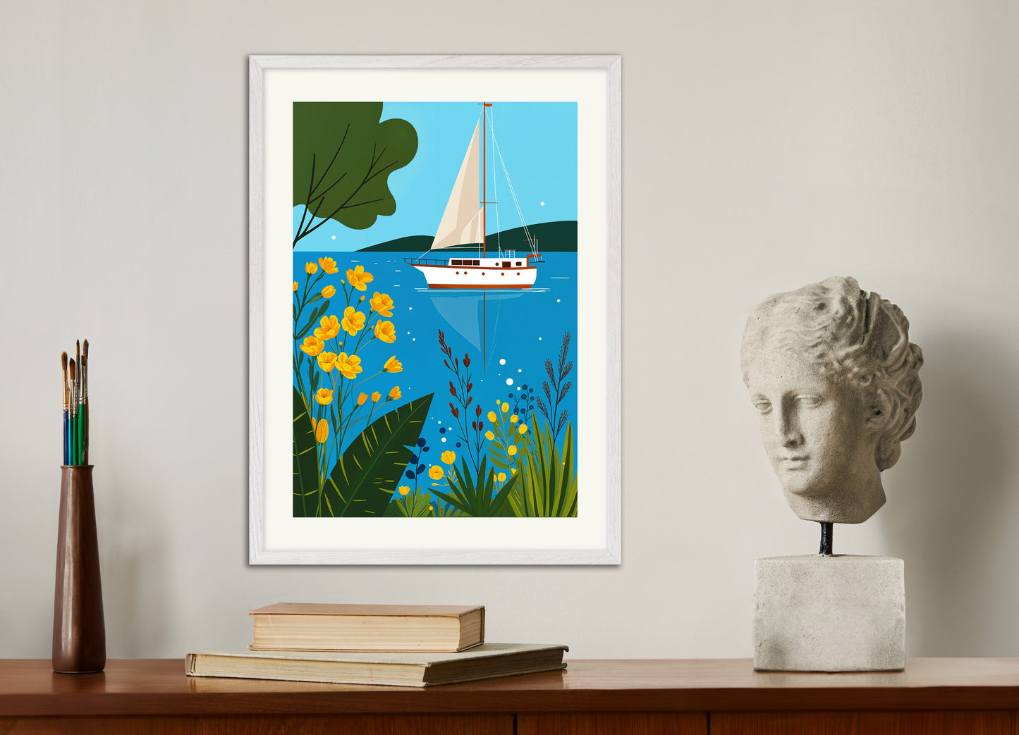 Poster with white wood frame: Sailing boat