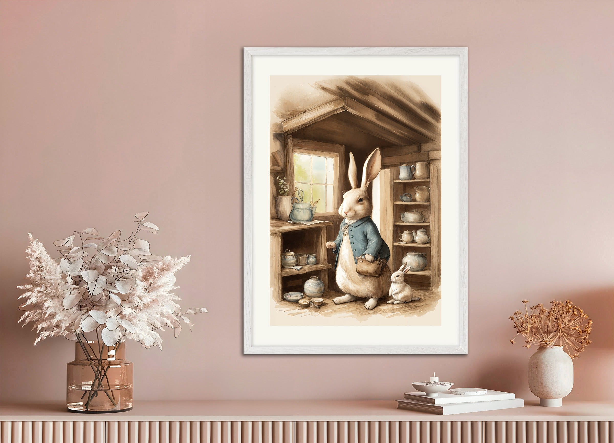 Poster with white wood frame: The Tale of Peter Rabbit, tribute to Beatrix Potter 02