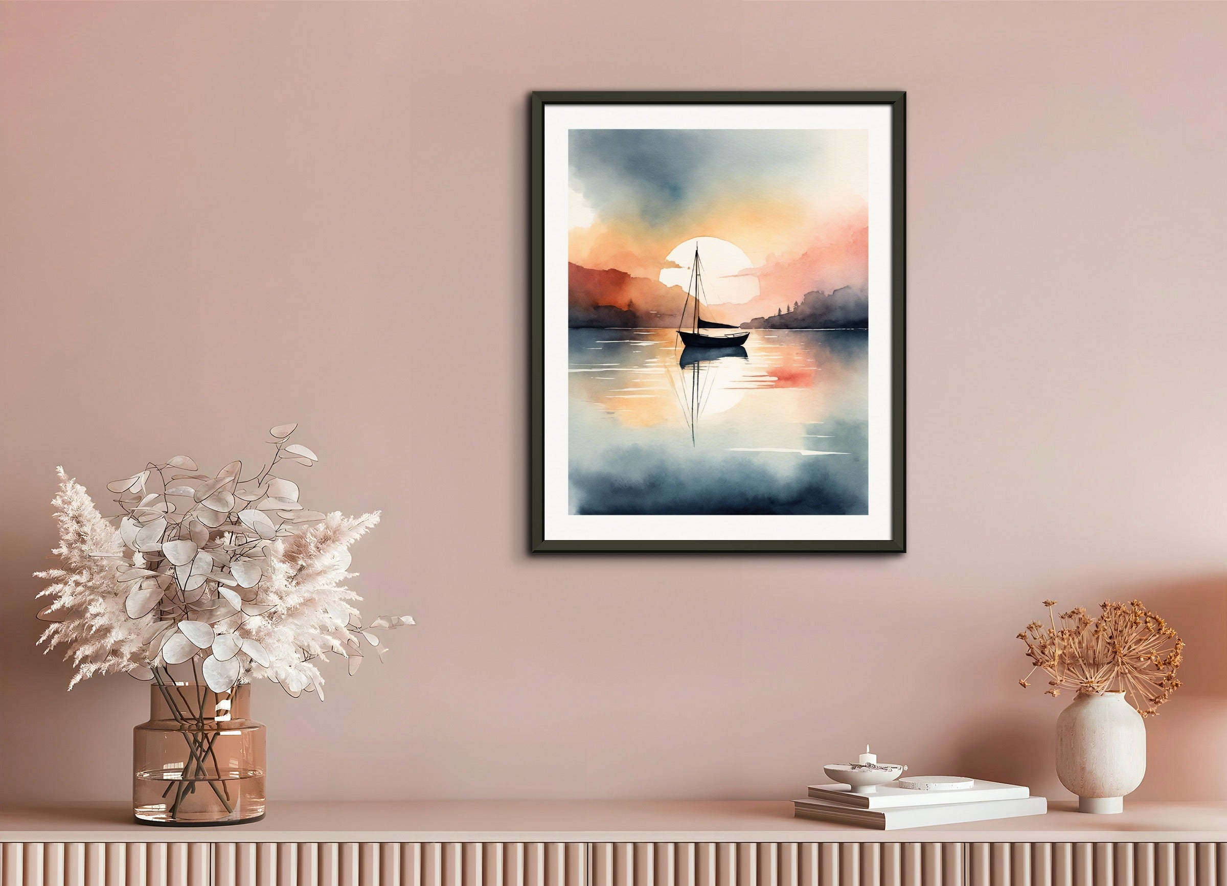 Poster with metal frame: Abstract watercolor illustration using a gradient of colors, Boat