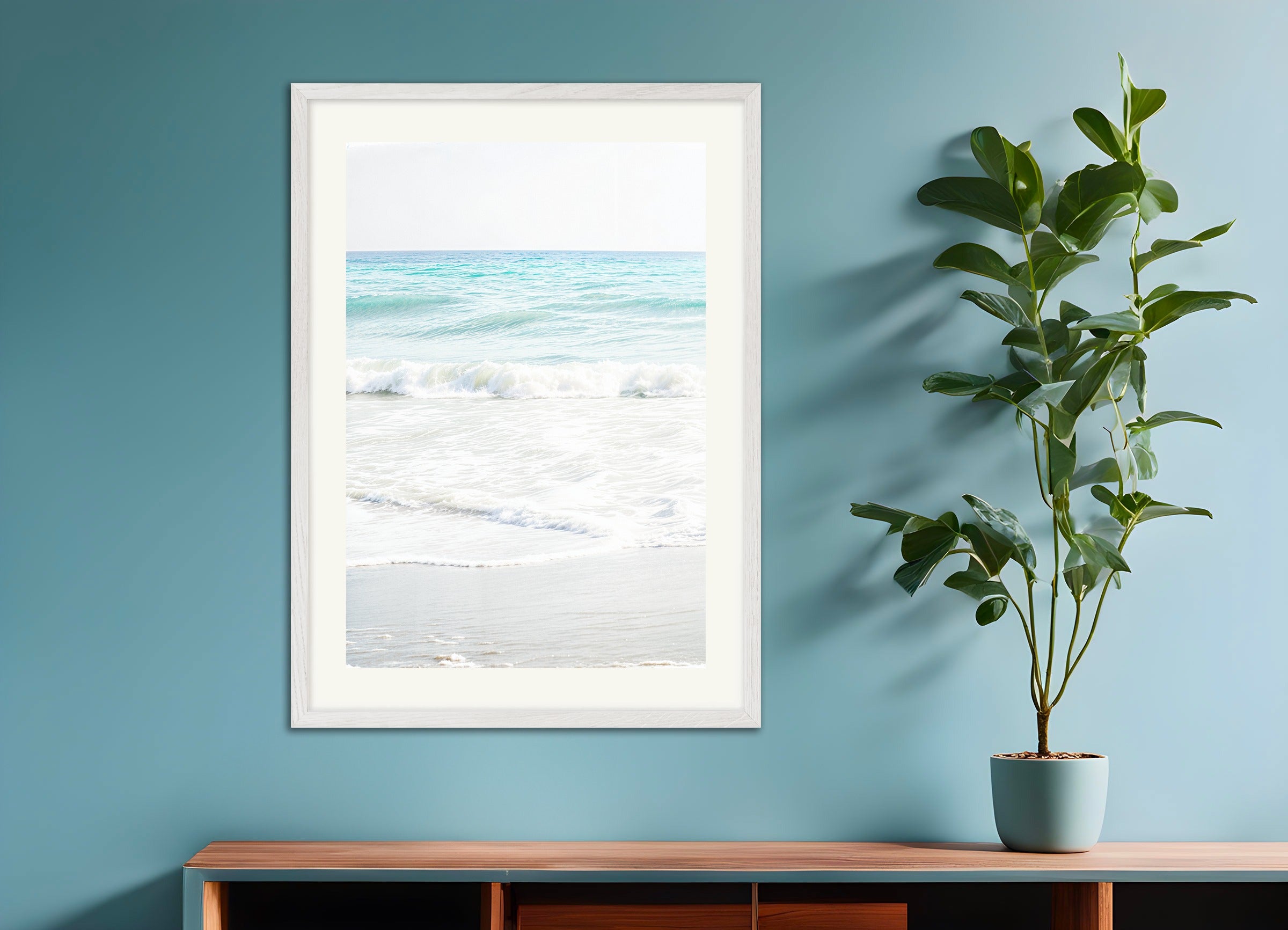 Poster with white wood frame: Ocean poster, pastel colors