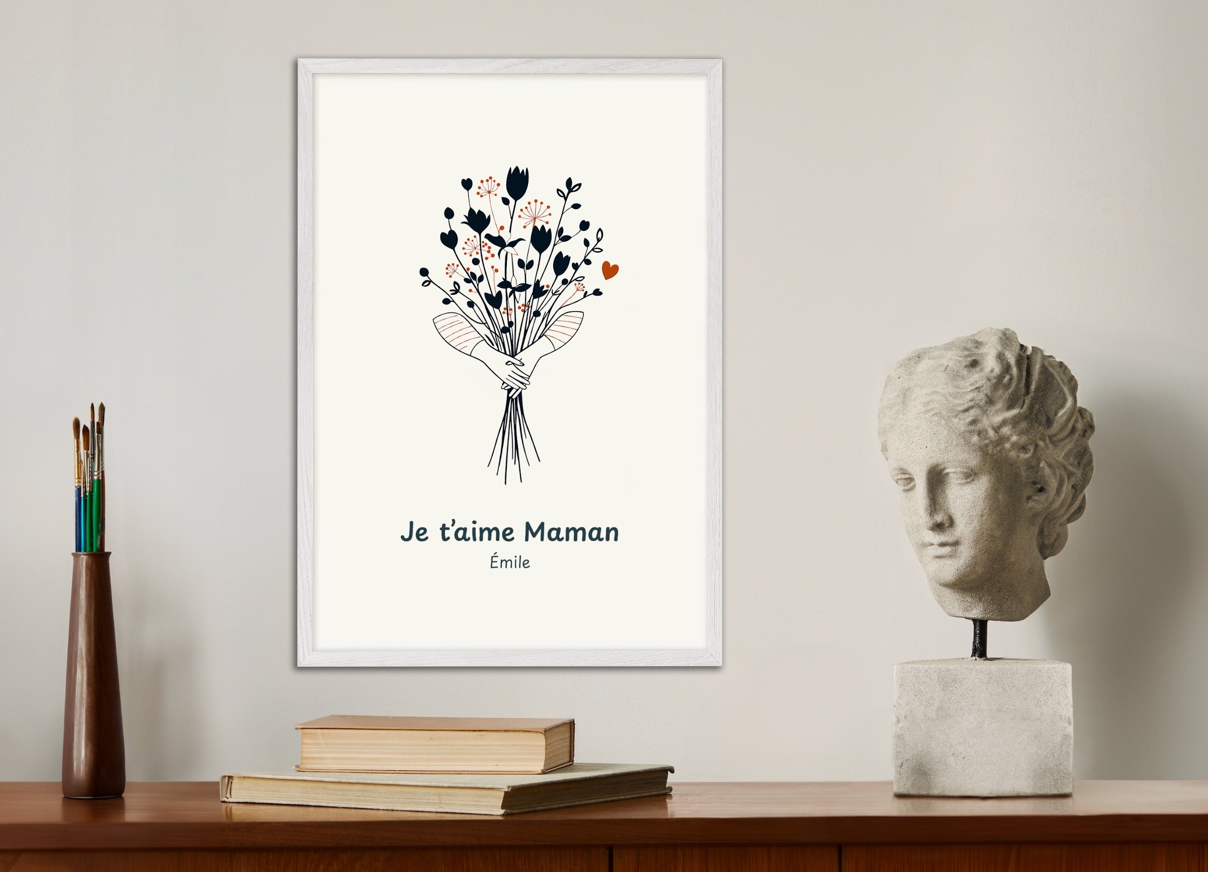 Poster with wood frame: Mom and Mother's Day poster, bouquet of flowers