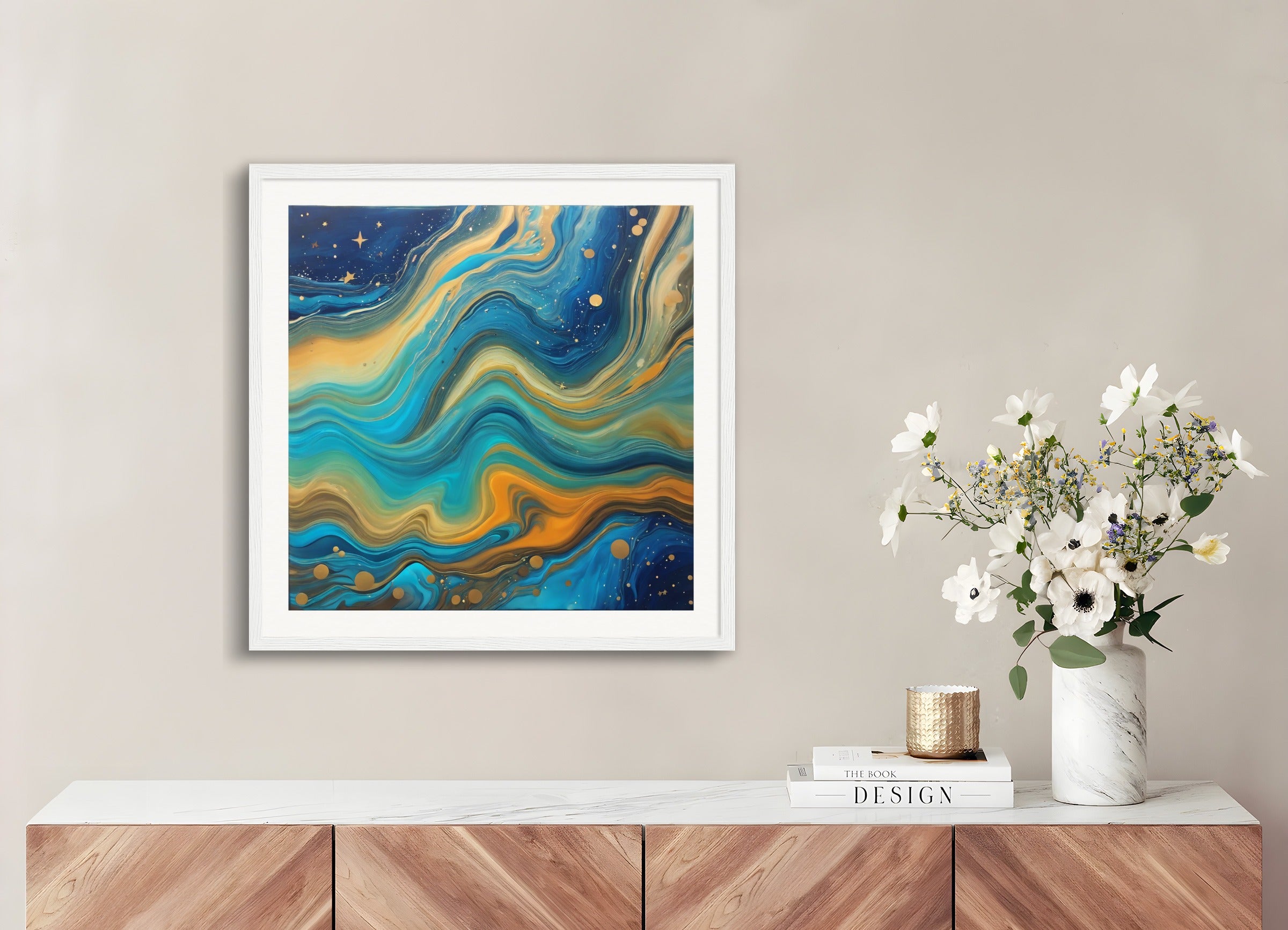 Poster with wood frame: Fluid Art, Stars