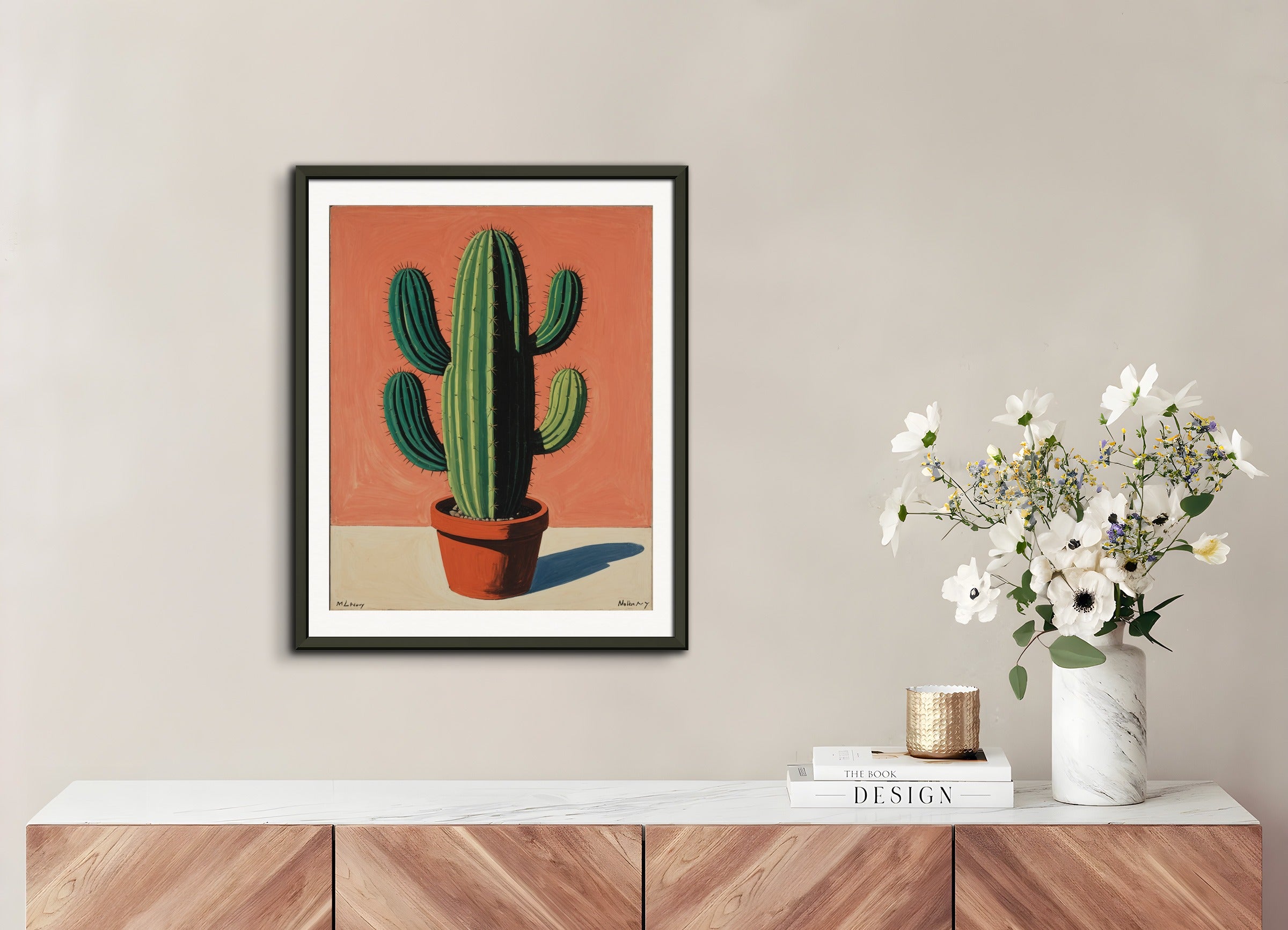 Poster with metal frame: American intimate figurative, abstract trend, Cactus