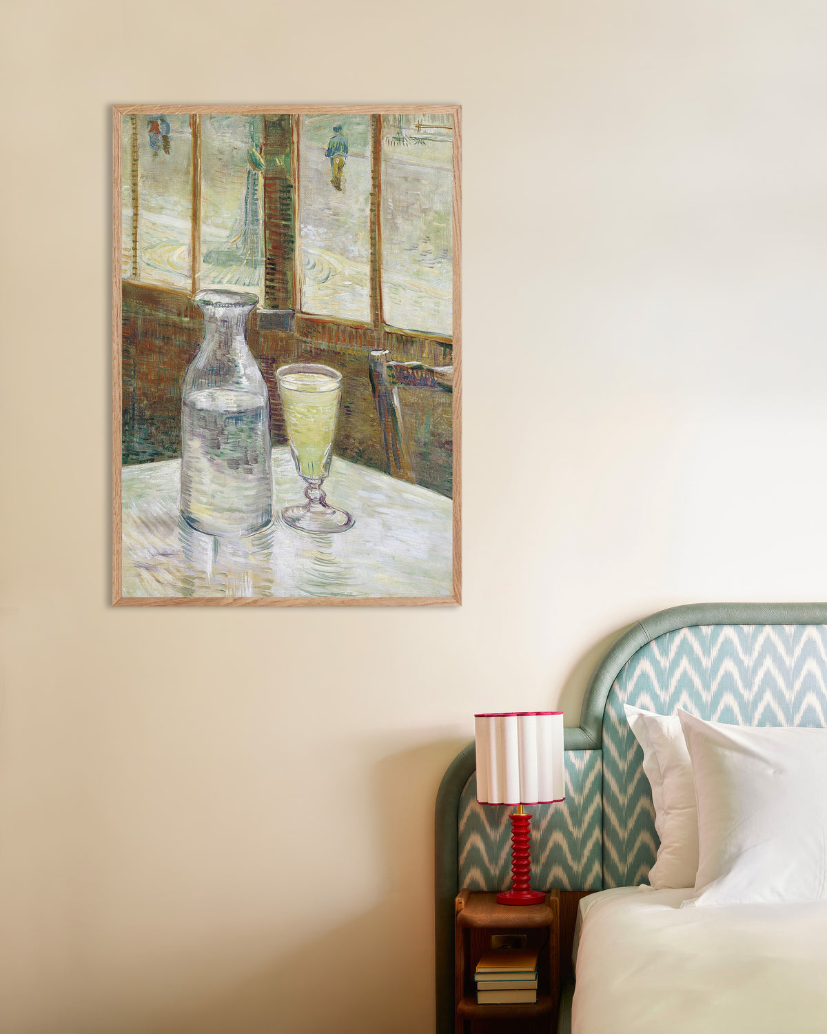 Poster of Café Table with Absinthe (1887) by Vincent van Gogh, with natural wooden frame