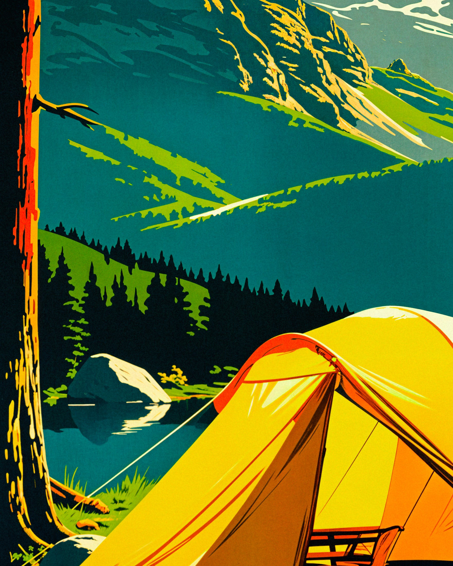 Camping vintage, montaña y naturaleza - Póster