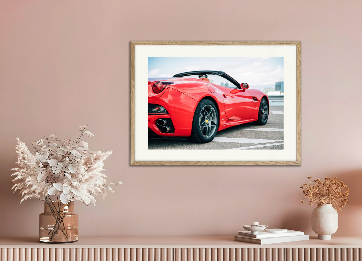 Poster of Car poster, Ferrari, with natural wooden frame