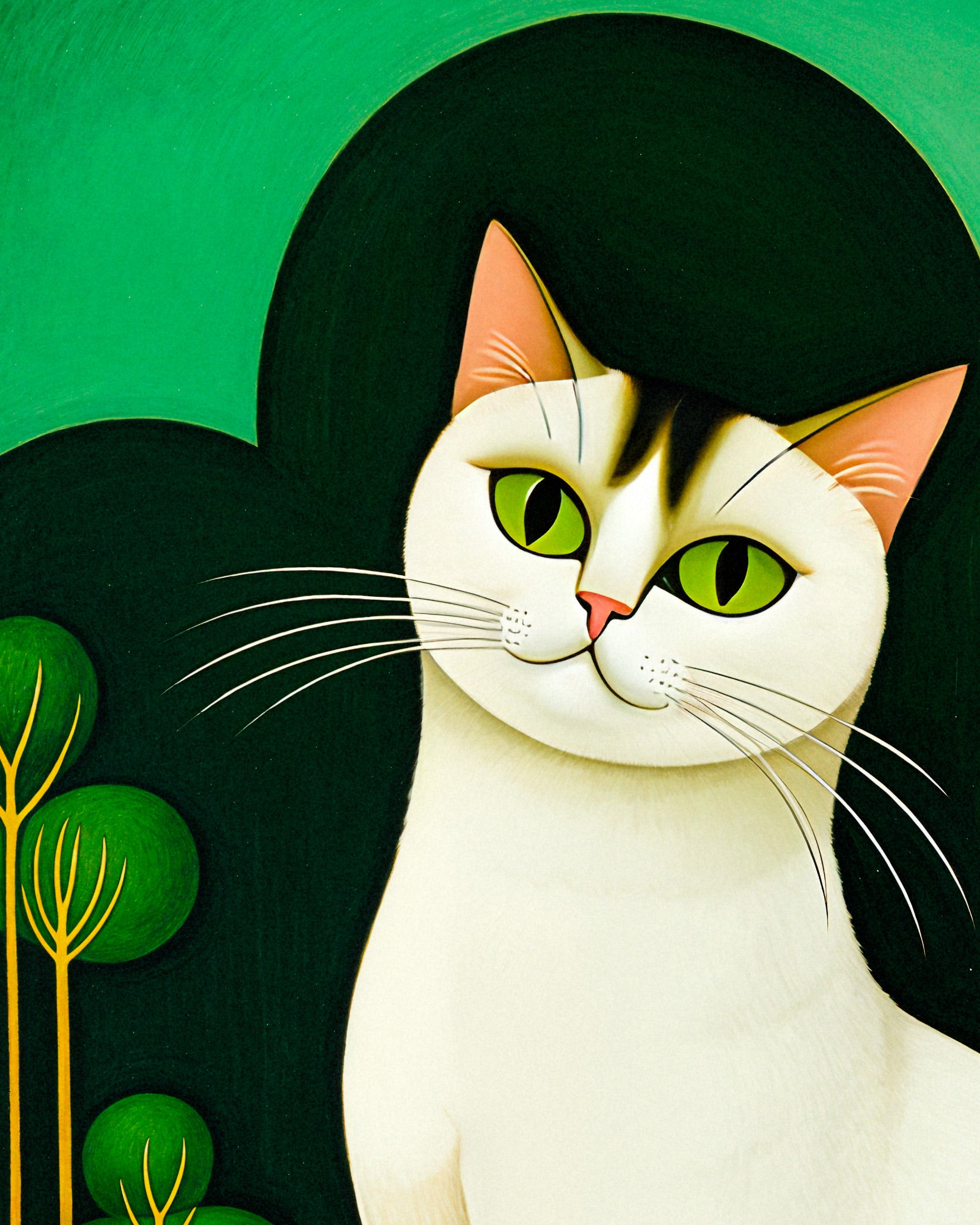 Siamese kat met smaragdgroene ogen, Naïeve kunst - Poster