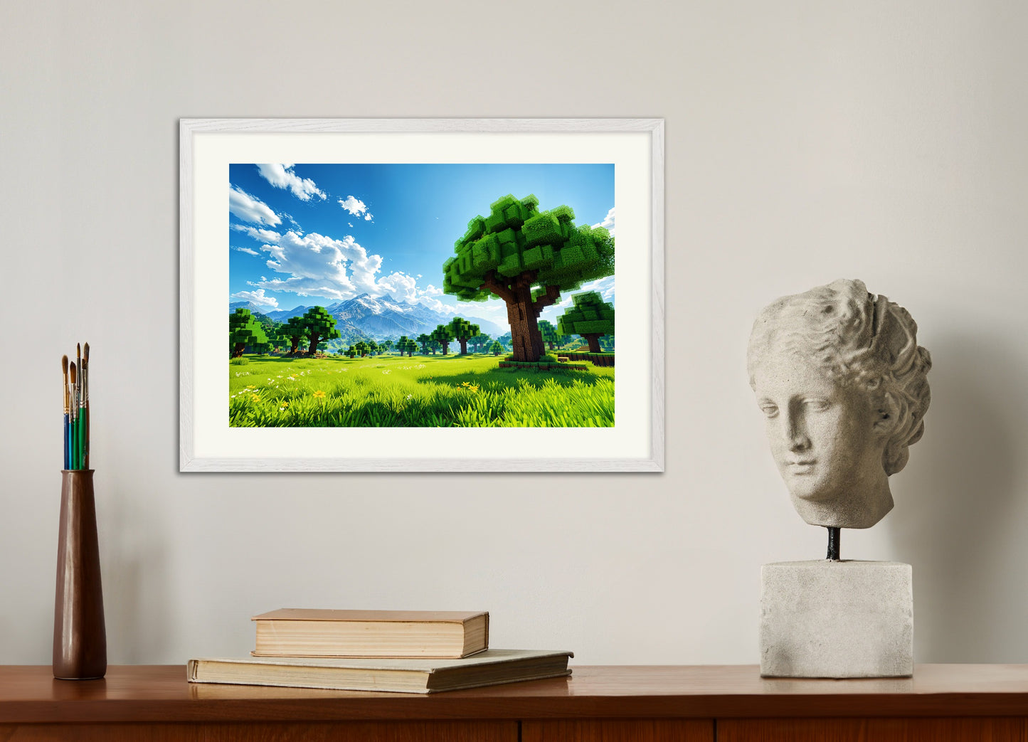 Poster with white wood frame: Minecraft, beautiful landscape