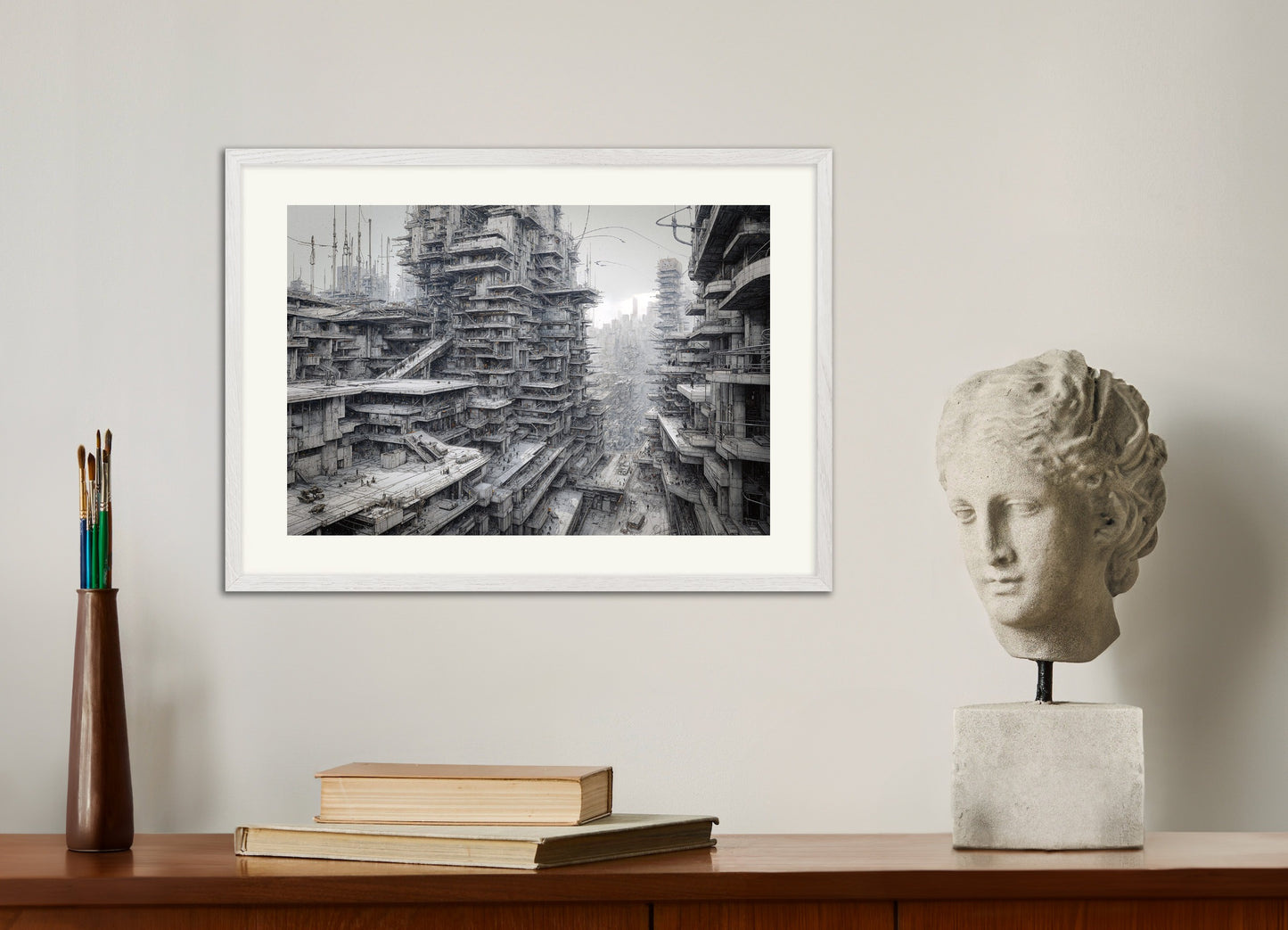 Poster with white wood frame: Cybernetic city