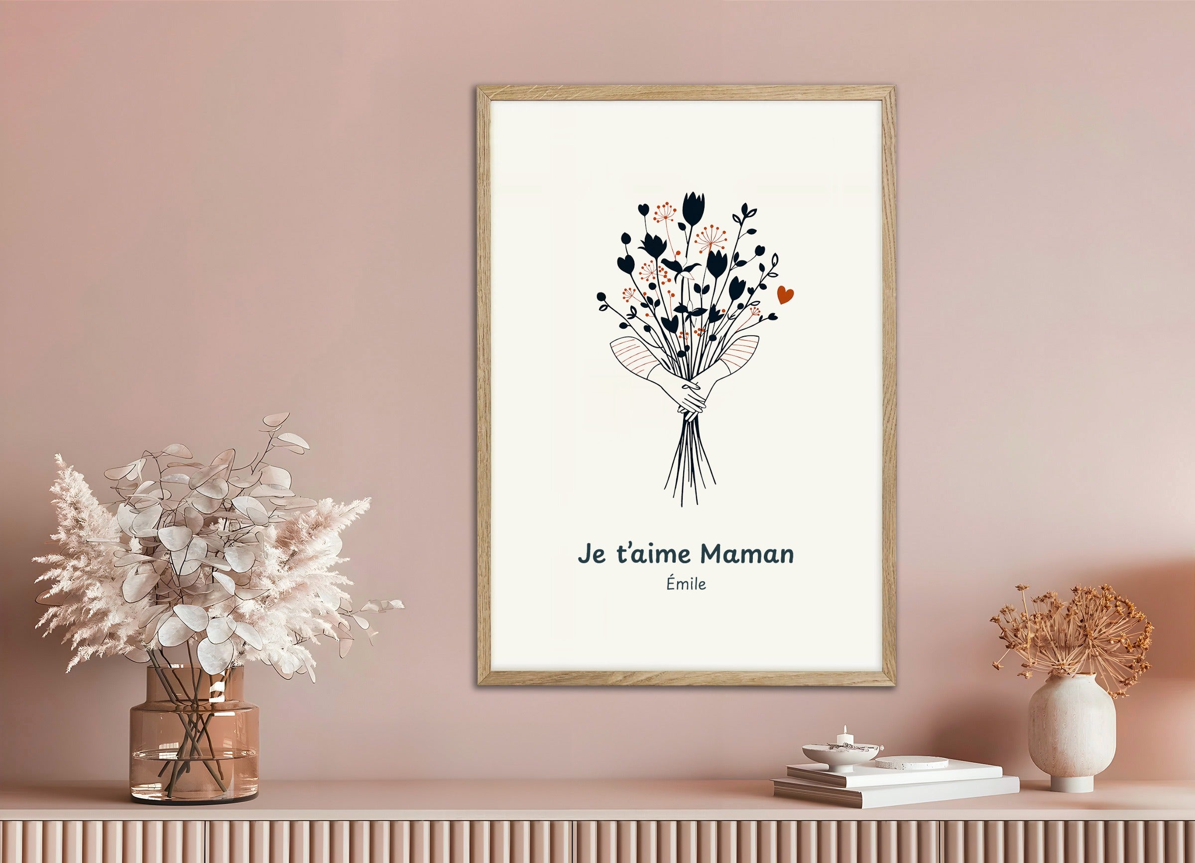 Poster with wood frame: Mom and Mother's Day poster, bouquet of flowers