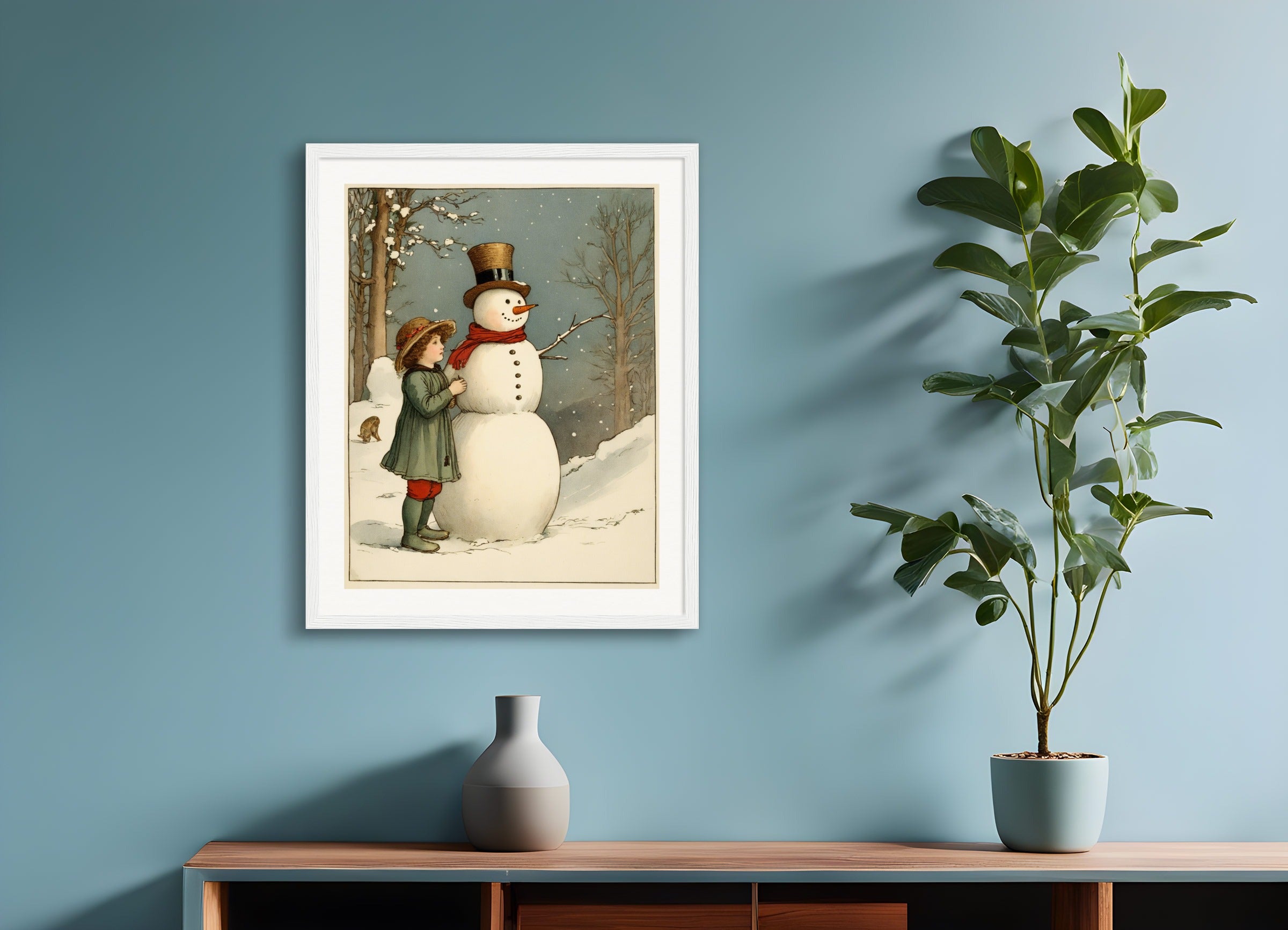 Poster with wood frame: Kate Greenaway, Snowman