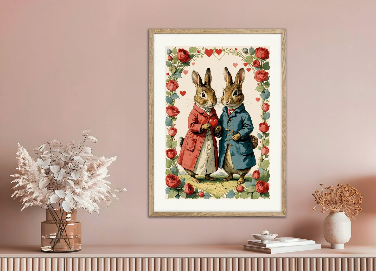 Poster of Charming tales, delicate British watercolors, with natural wooden frame