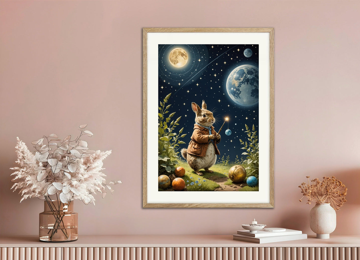 Poster of Charming tales, delicate British watercolors, with natural wooden frame