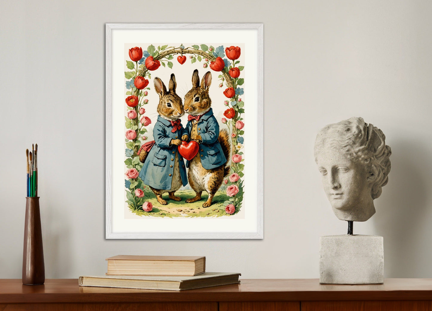 Poster of Charming tales, delicate British watercolors, with white wooden frame