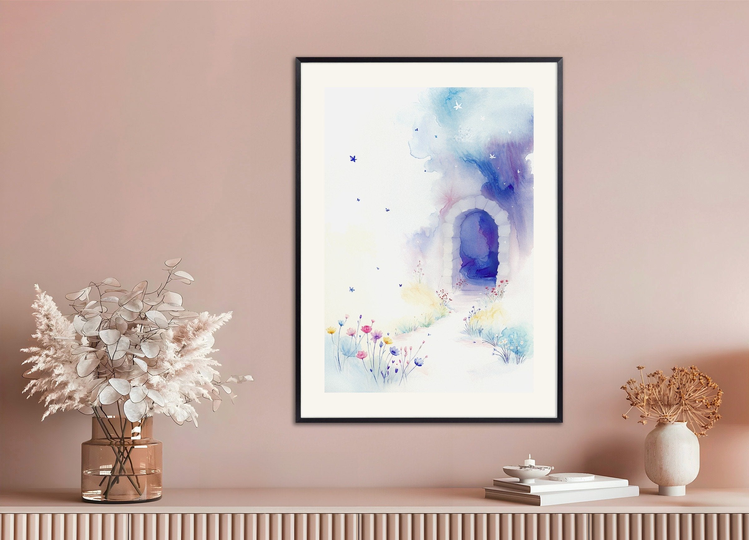 Poster of Child's watercolor, the door of dreams, with metal frame