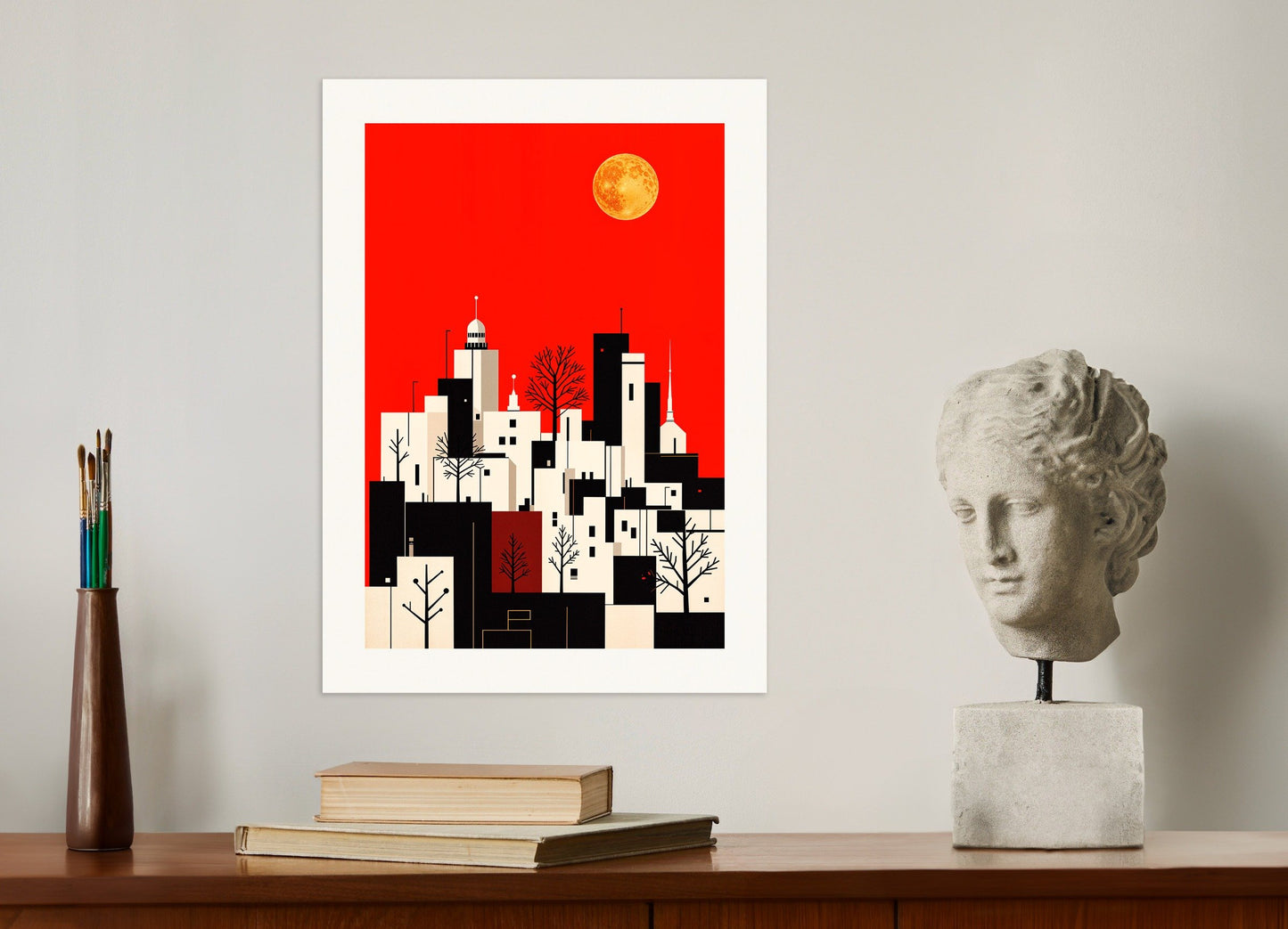 Poster of City and full moon poster