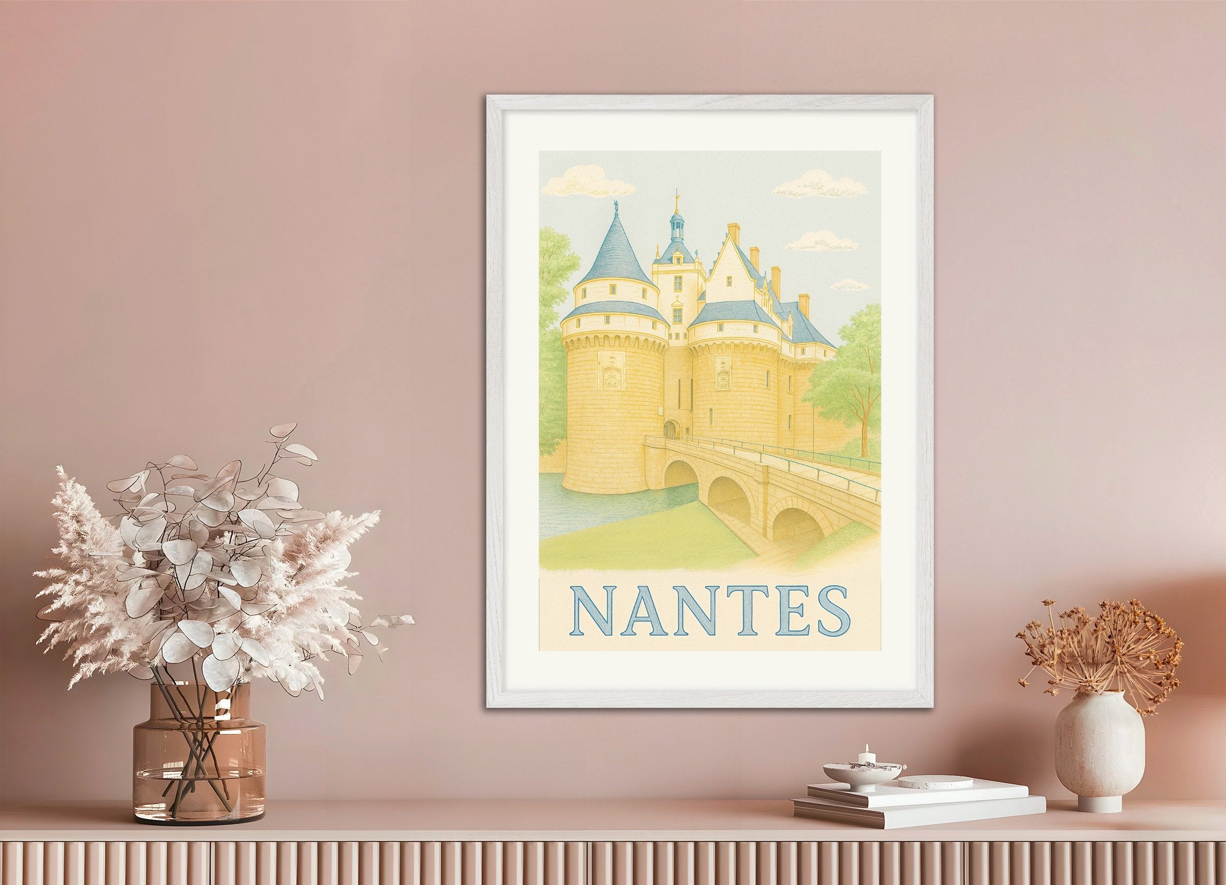 Poster of City of Nantes (France) – Château des Ducs de Bretagne - Poster, with white wooden frame