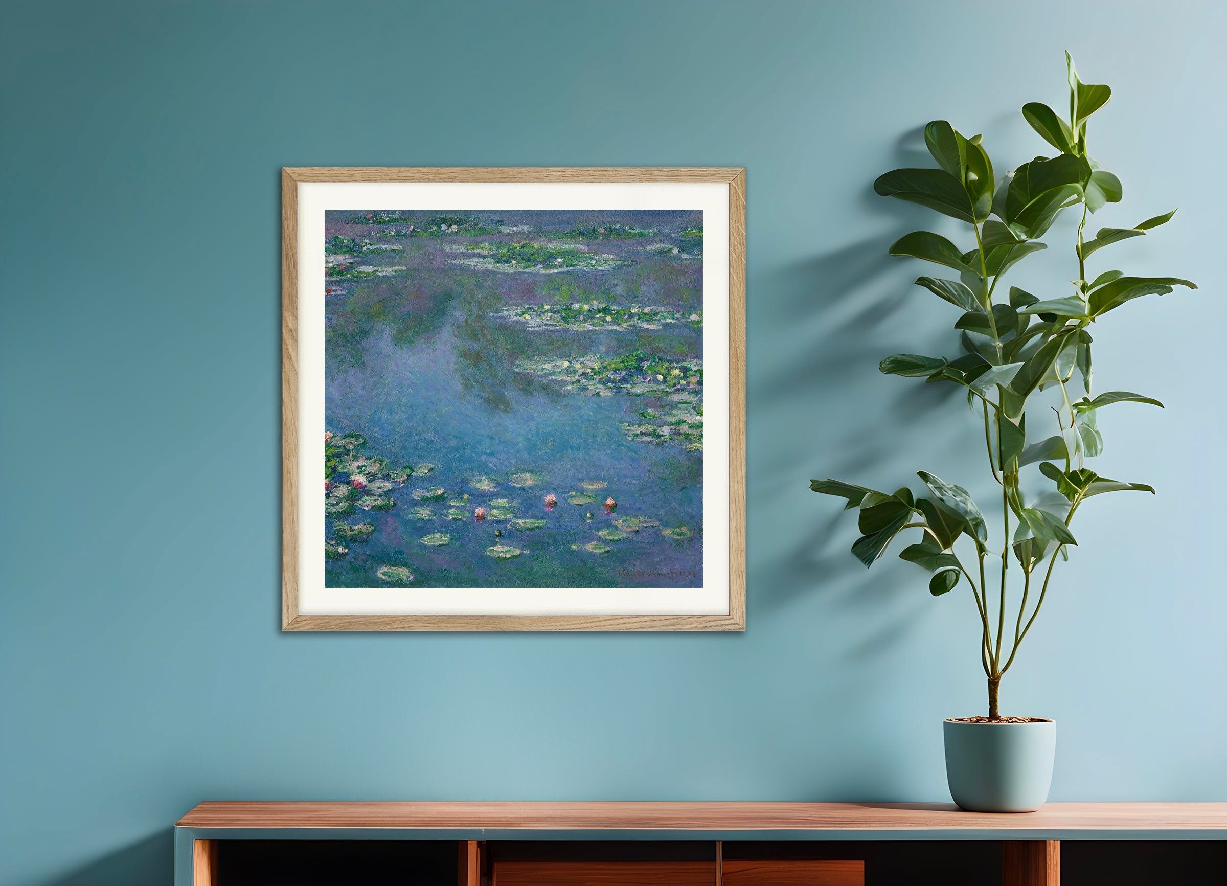 Poster of Claude Monet Water Lillies, with natural wooden frame