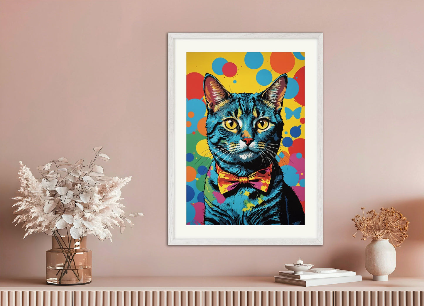 Poster of Colorful cat poster, with white wooden frame