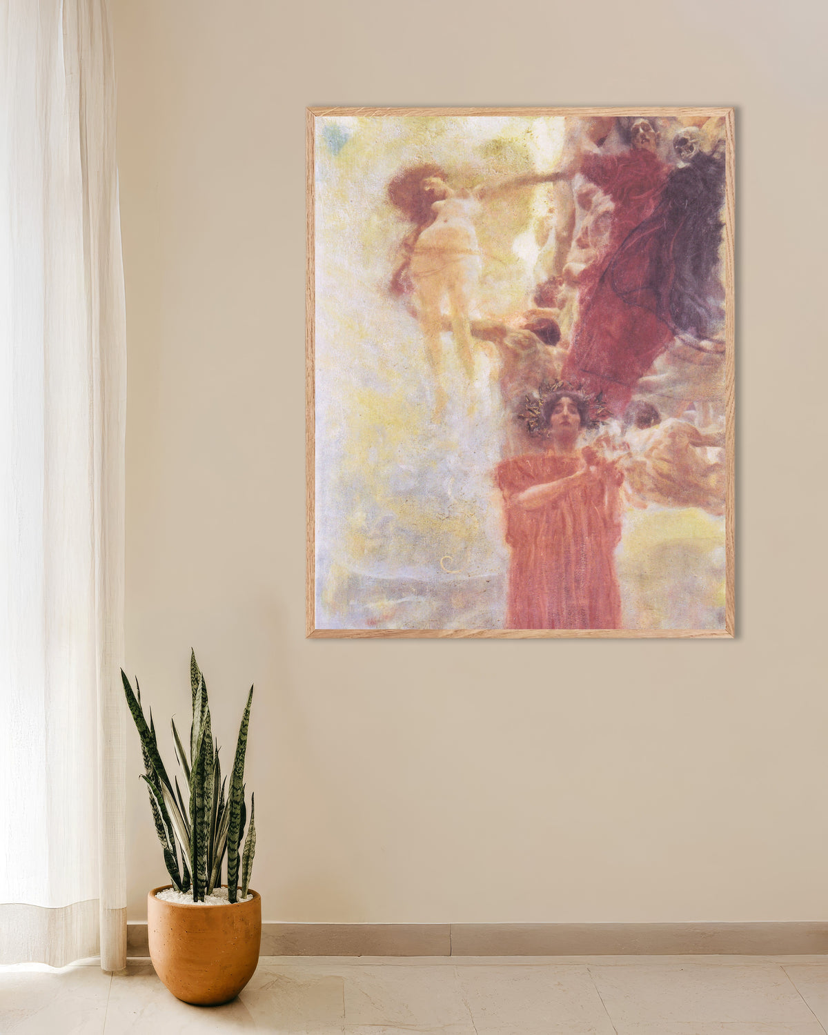Plakat Komposisjonsskisse til Medisinen (1897–1898) av Gustav Klimt med ramme i naturtre