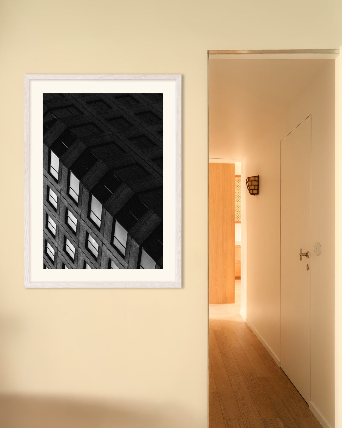 Poster of Concrete Grid at Night, with white wooden frame