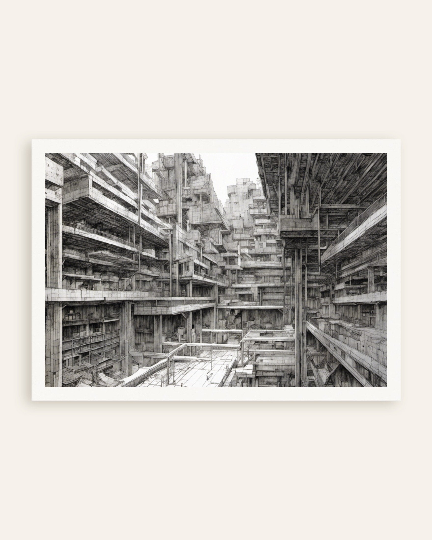 Poster of Contemporary black cyberpunk manga, buildings - Poster, thumbnail
