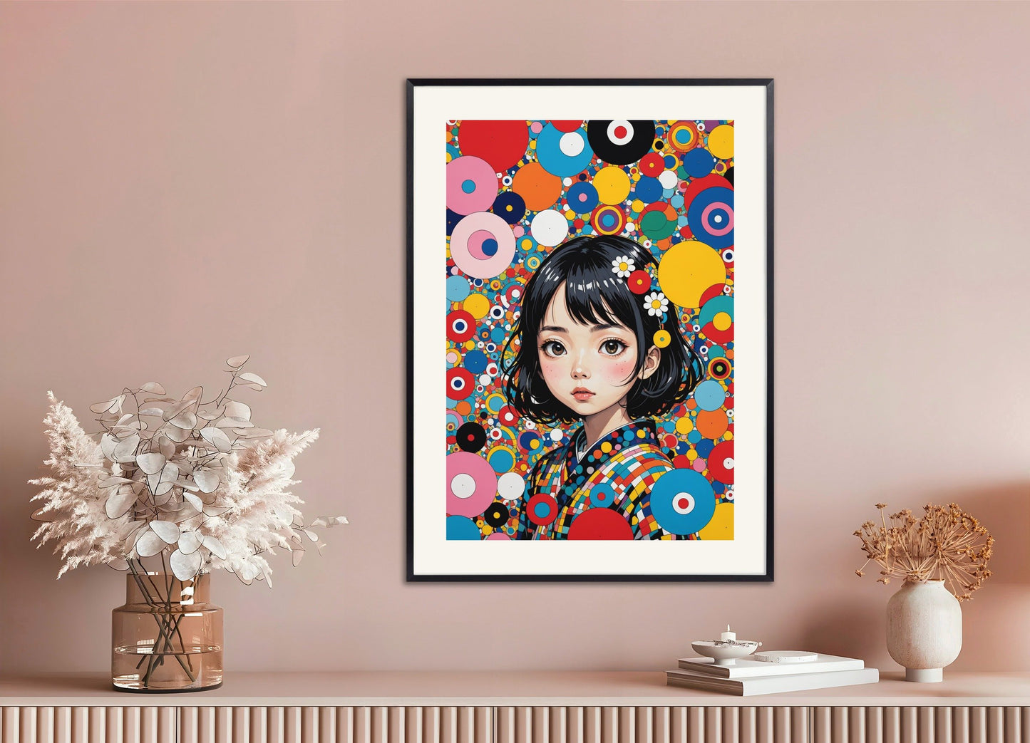 Poster of Contemporary Japanese kawaii artist, with metal frame