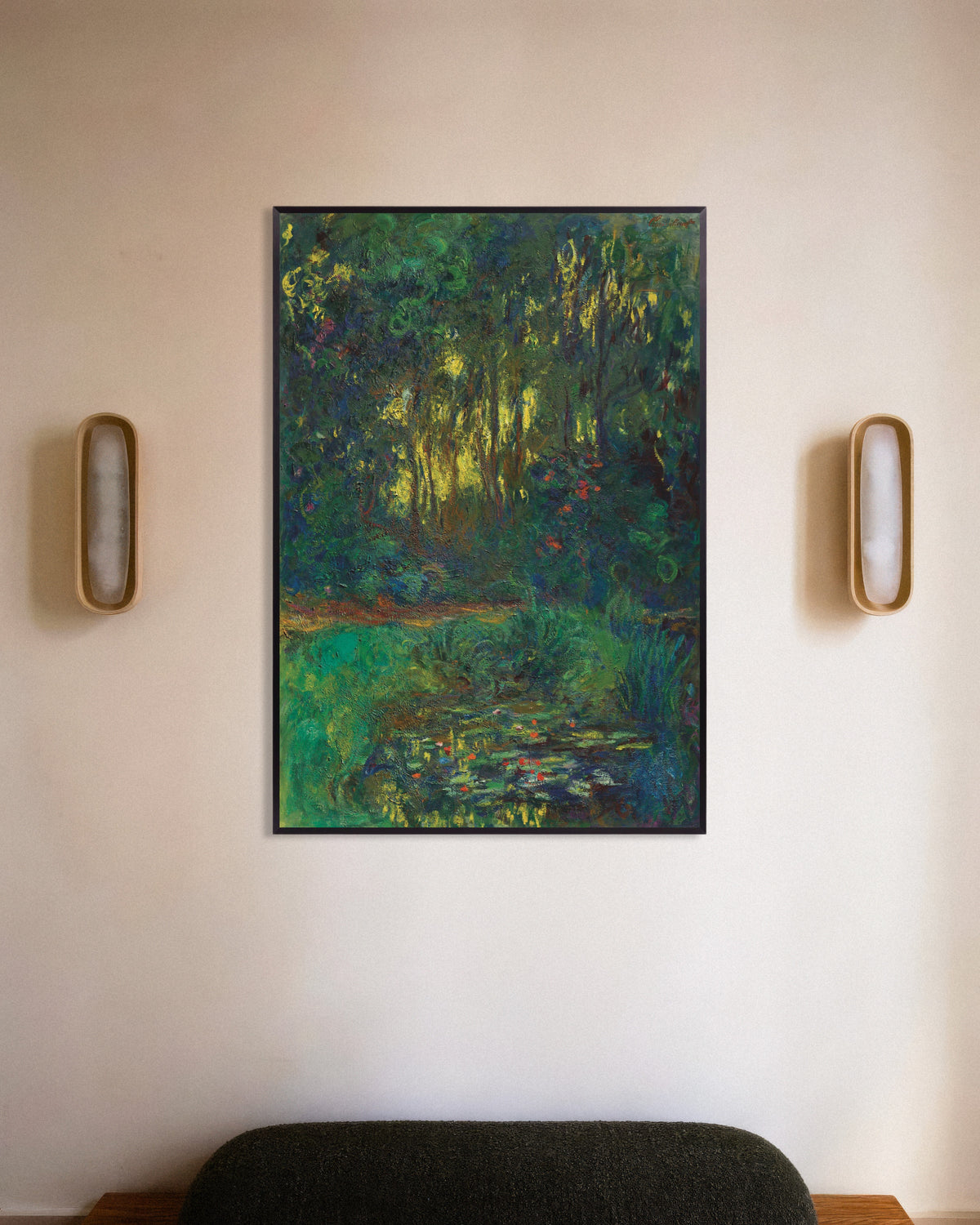 Plakat Hjørne av vannliljedammen (1918–1919) av Claude Monet med metallramme