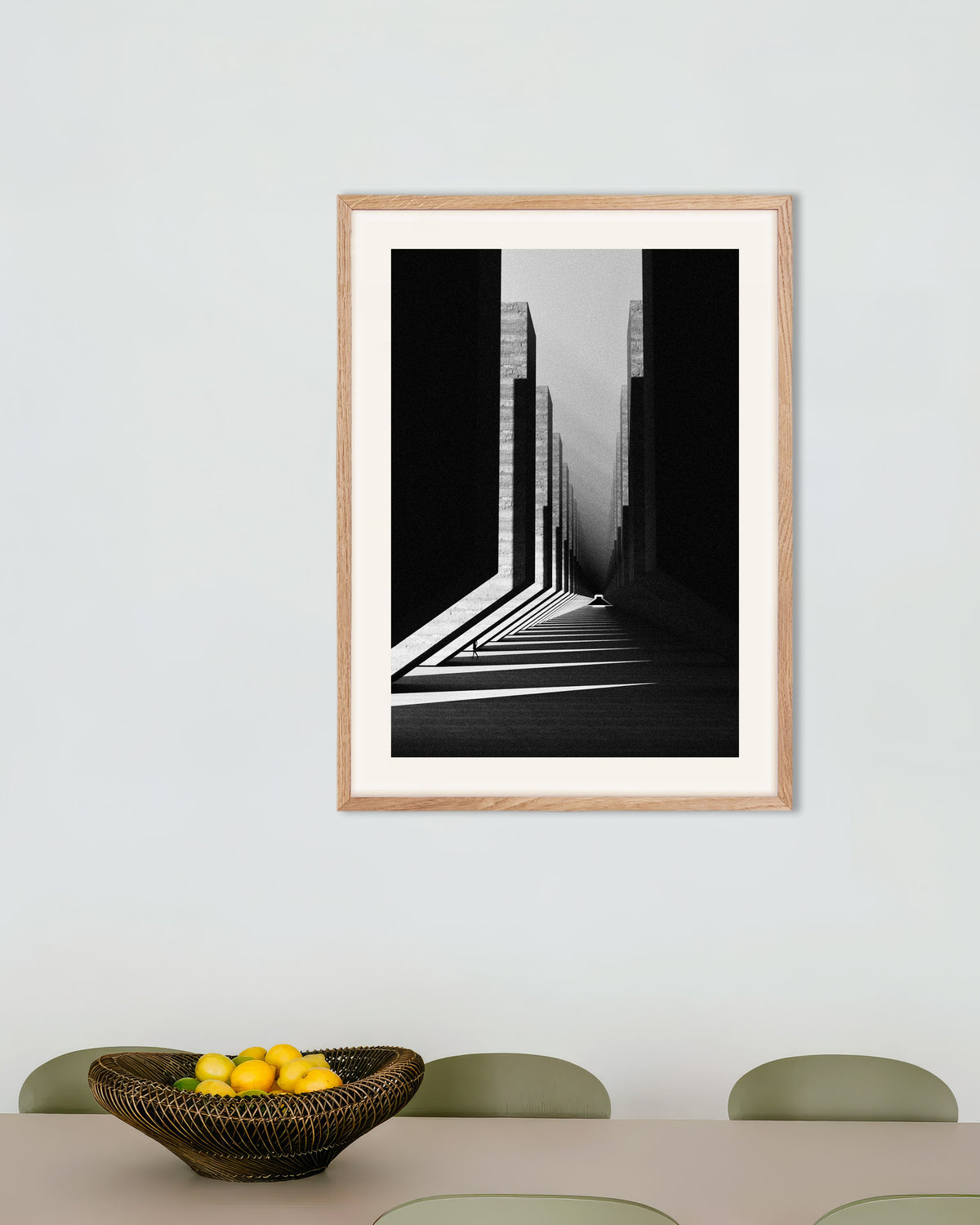 Poster of Corridor of Light and Concrete, with natural wooden frame