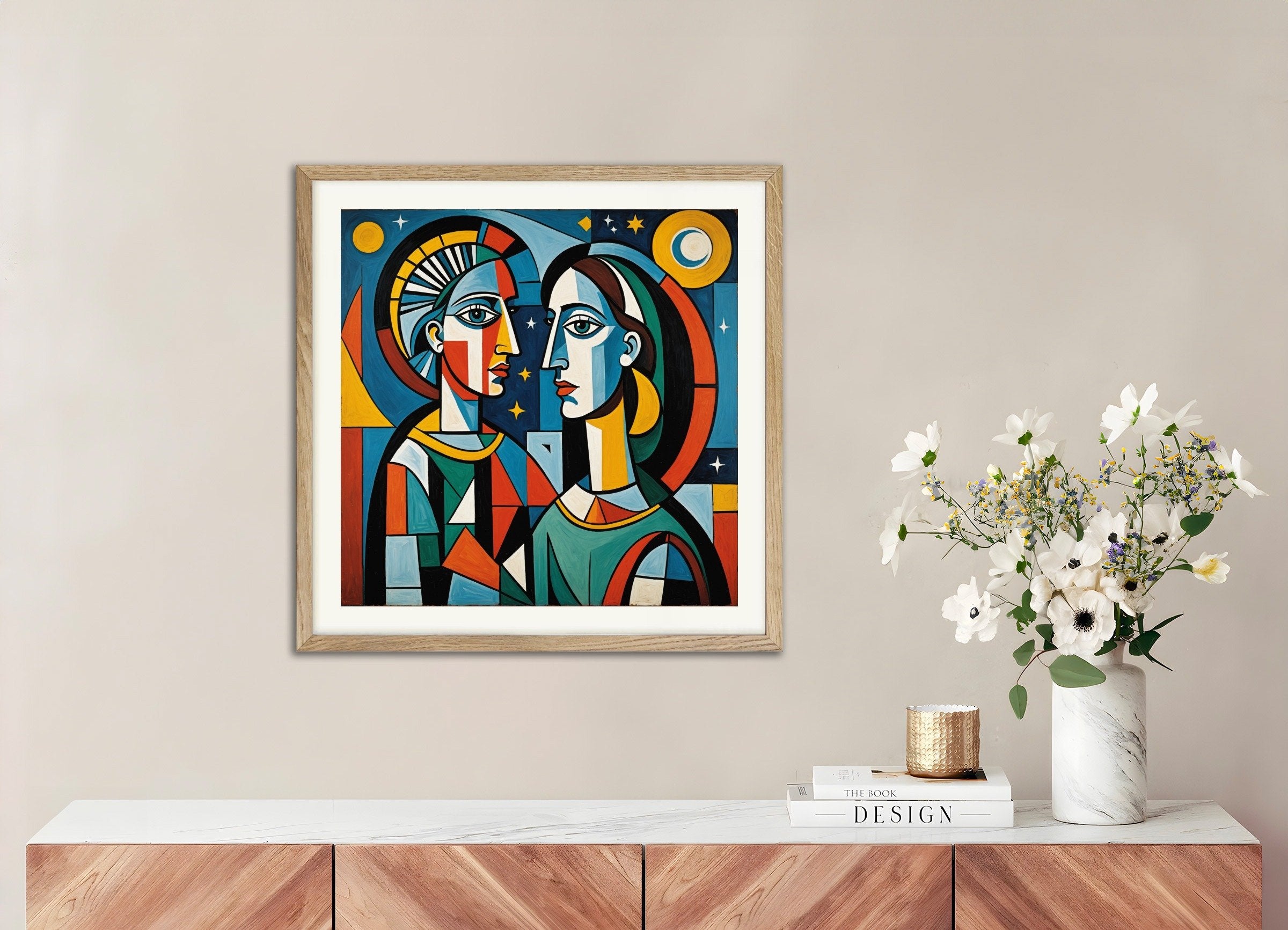 Poster of Cubism, with natural wooden frame