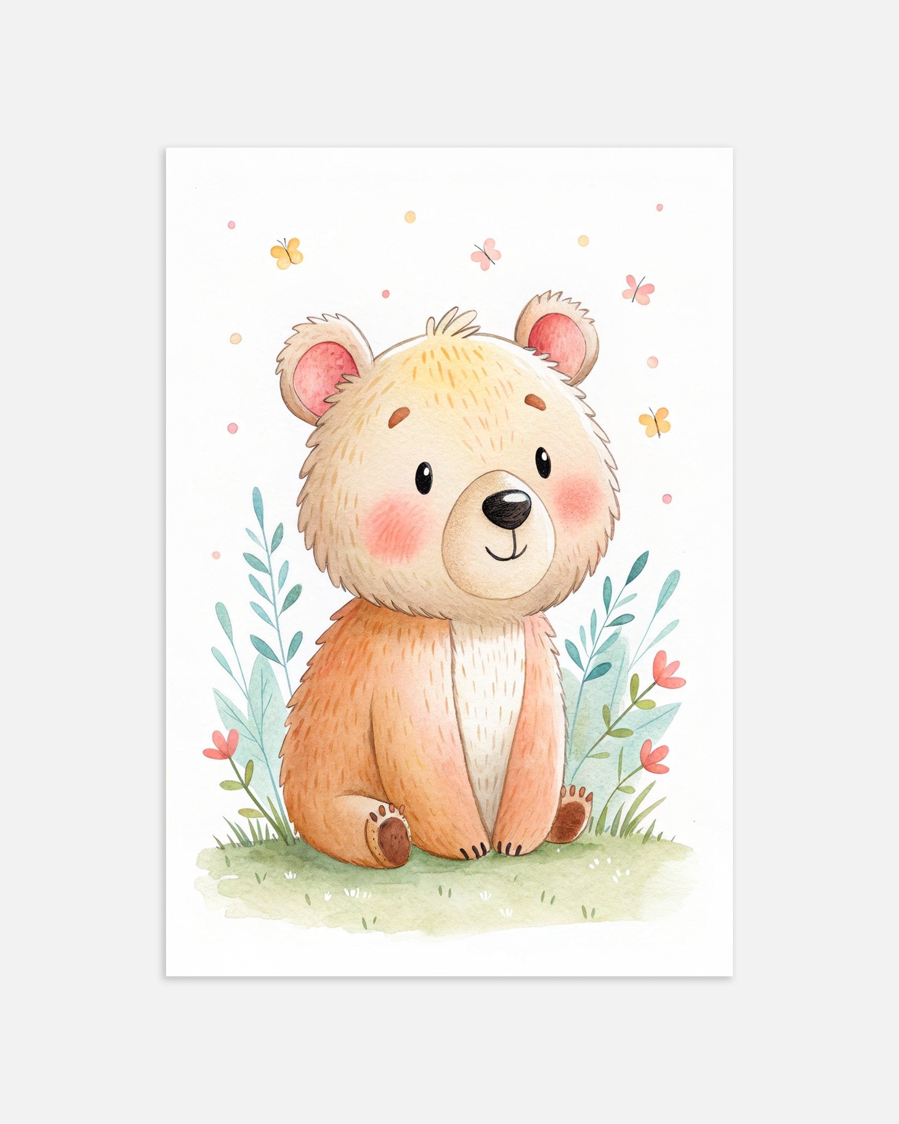 Cute Bear Poster - Nursery Wall Art with Butterflies, thumbnail