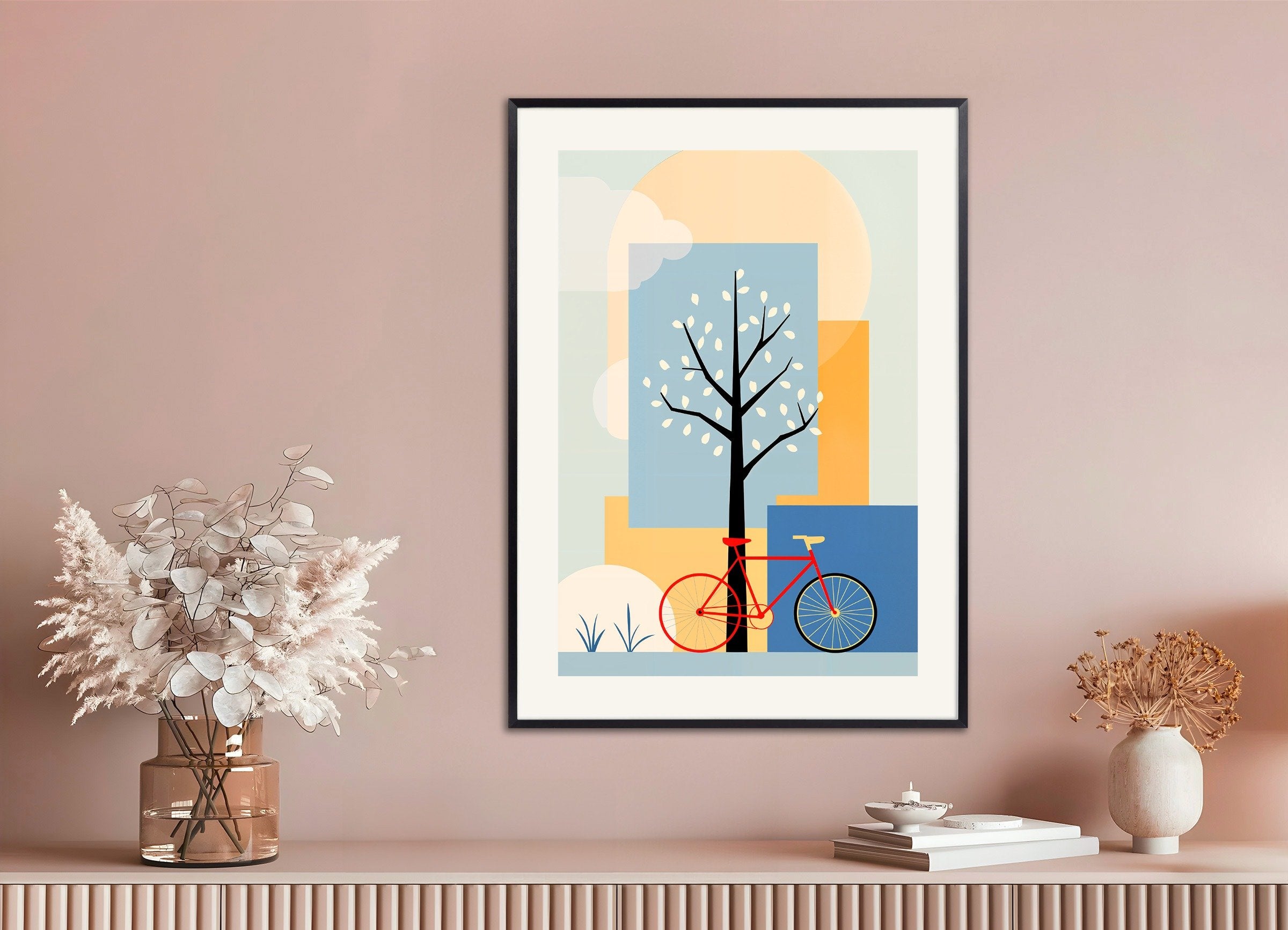 Poster of Cycling poster, geometric abstract art, with metal frame