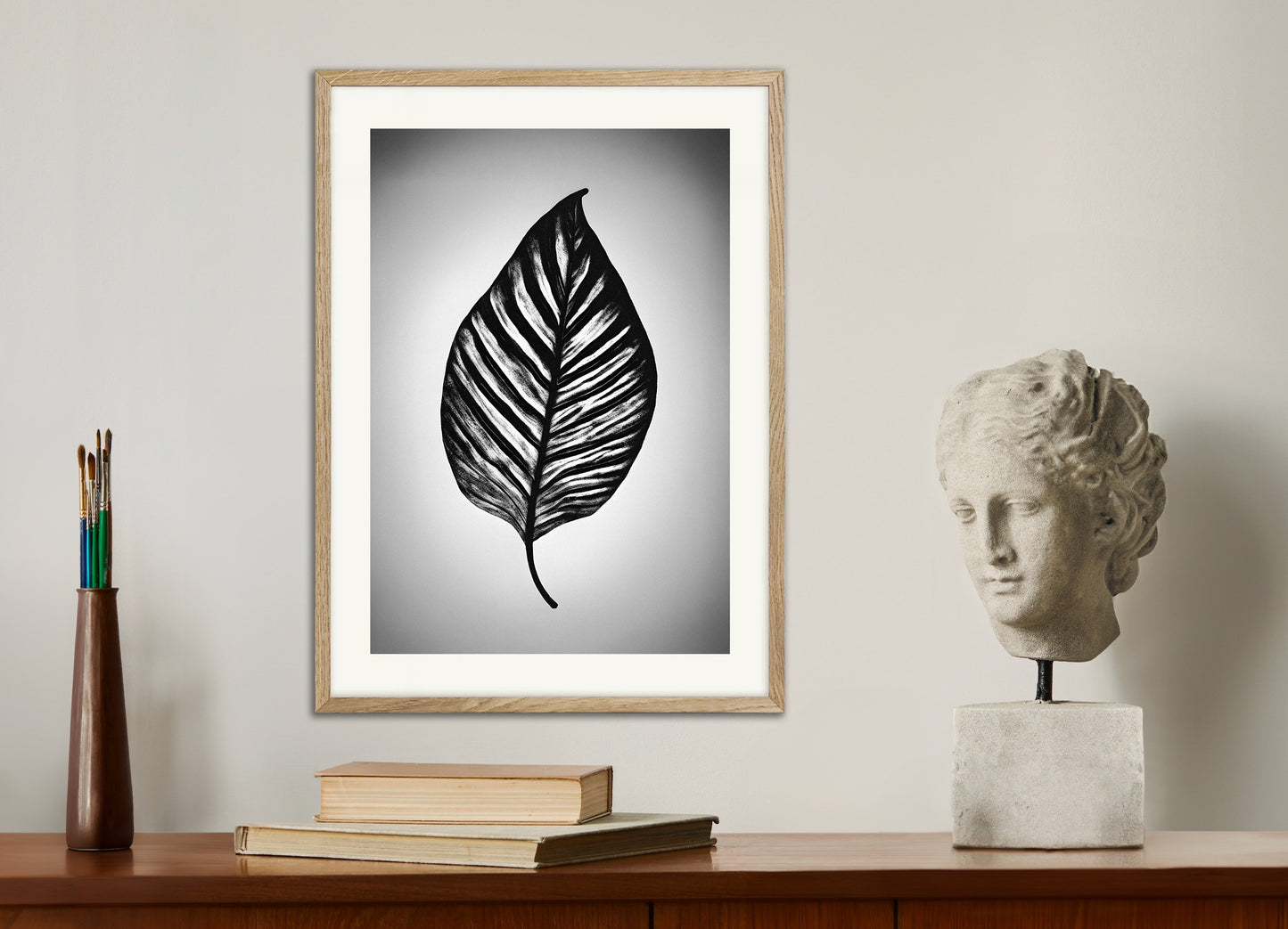 Poster with natural wood frame: A leaf