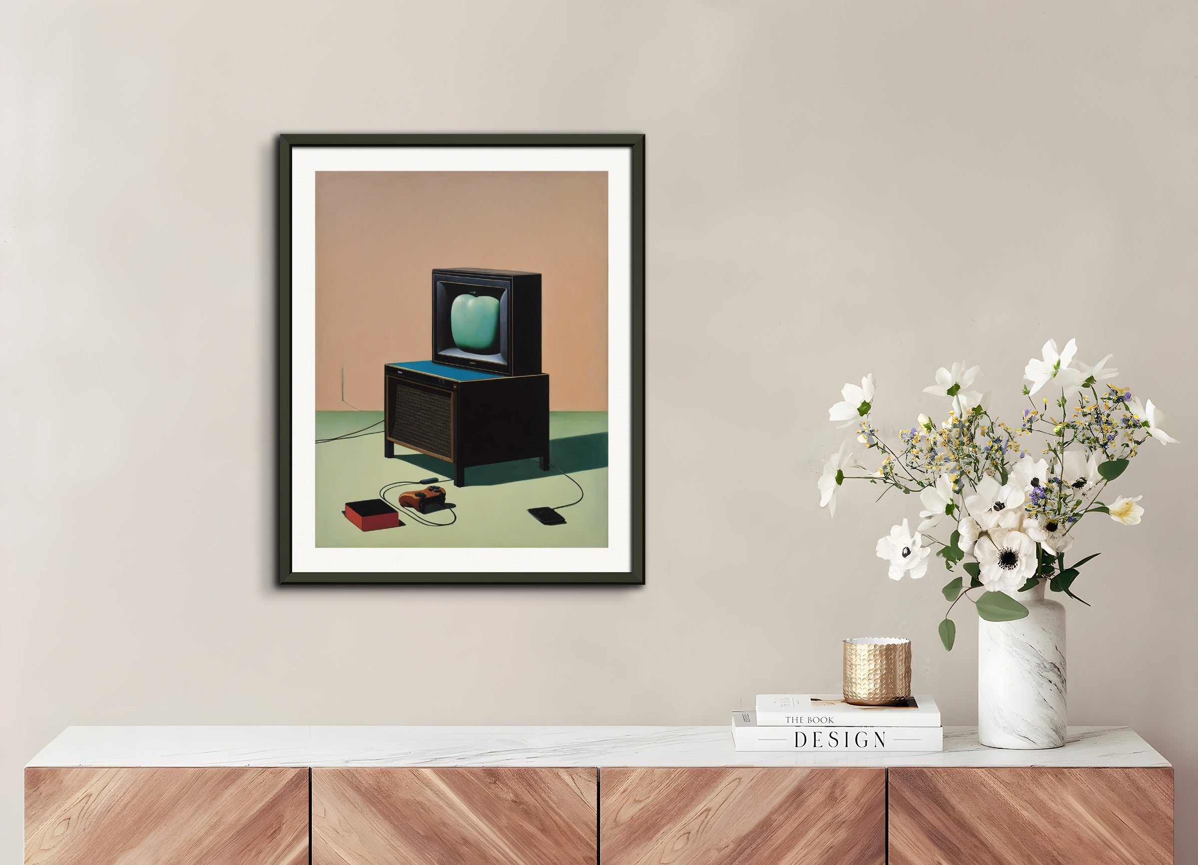 Poster with metal frame: Belgian surrealism, Video game console