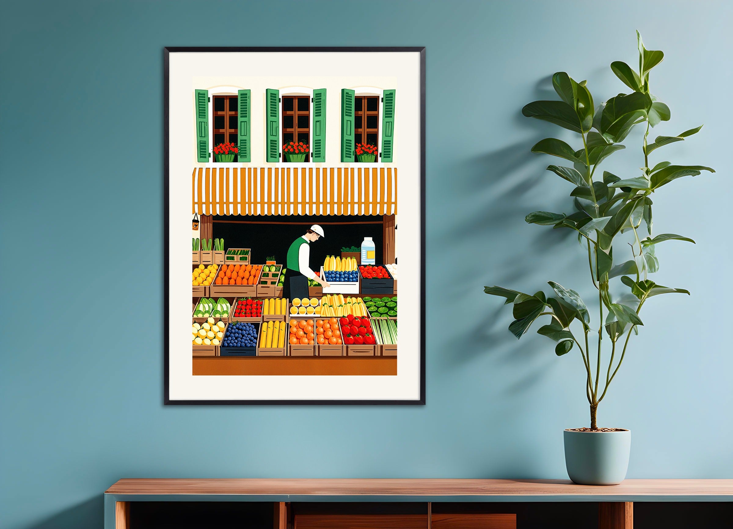 Poster with metal frame: Market poster, fruits and vegetables