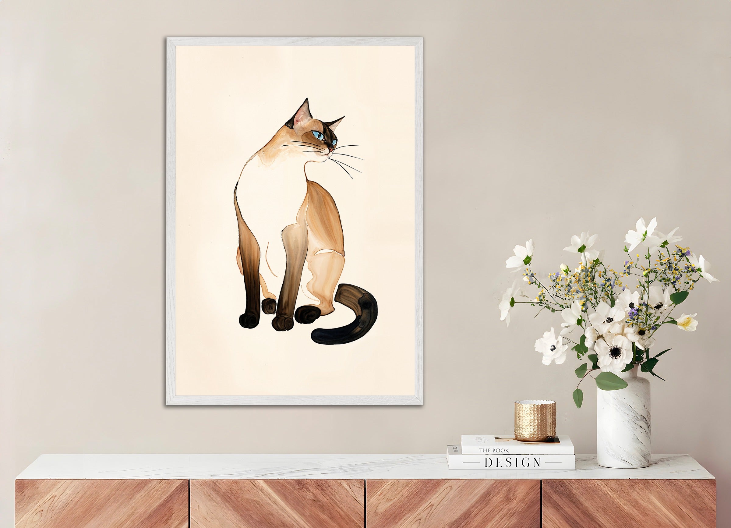 Poster with white wood frame: Siamese cat