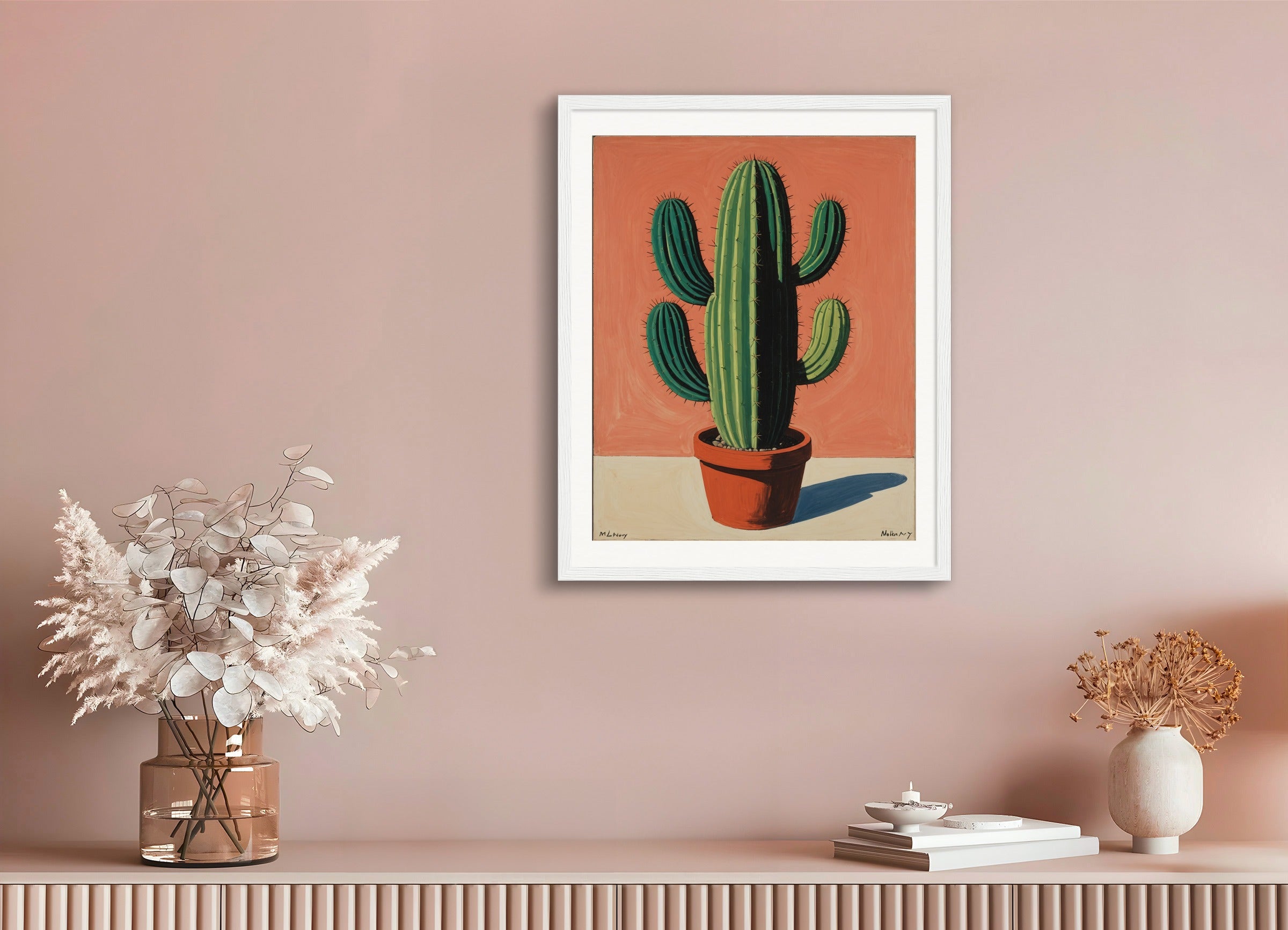 Poster with wood frame: American intimate figurative, abstract trend, Cactus