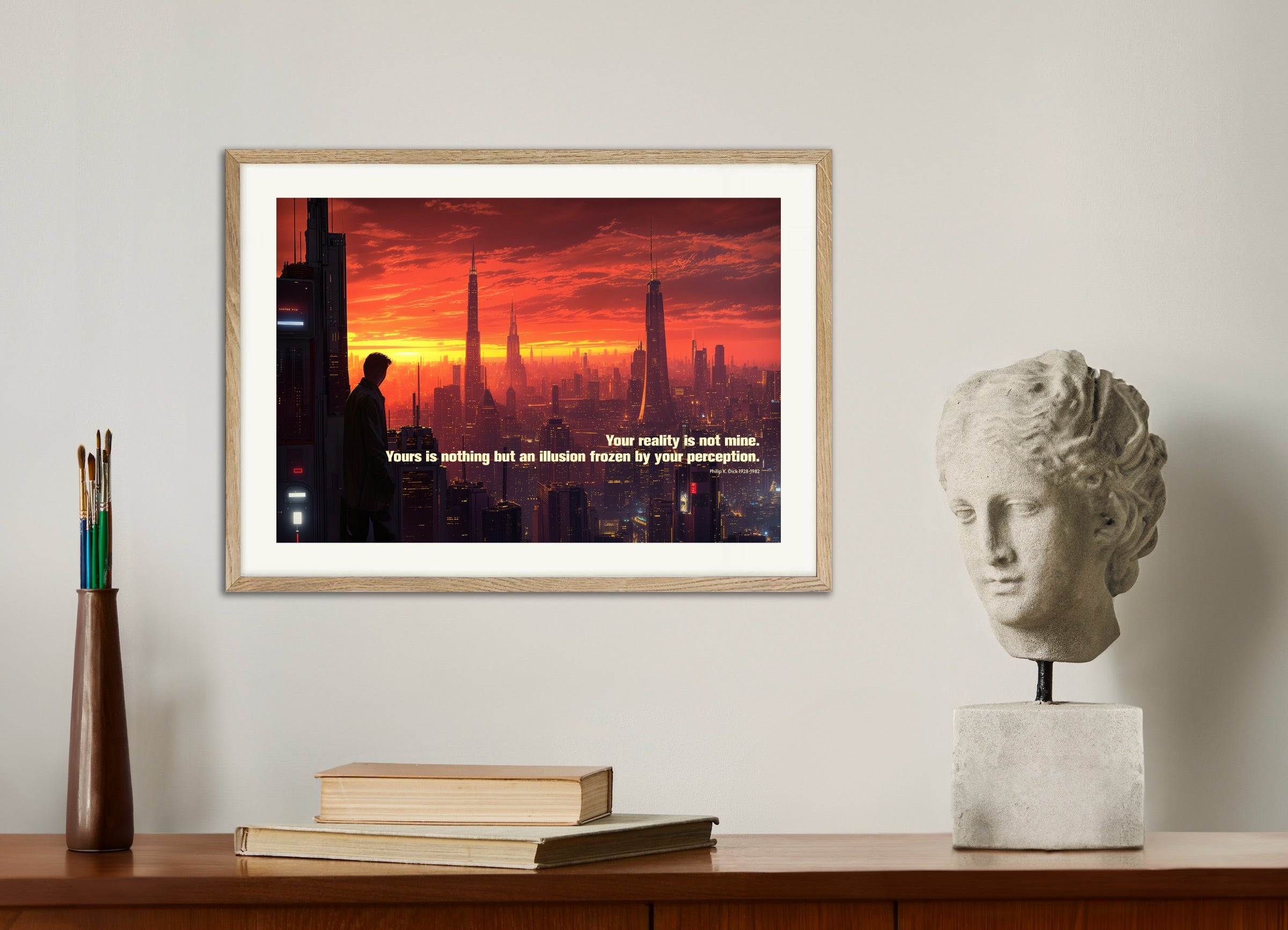 Poster with natural wood frame: Your reality is not mine, Philip K. Dick