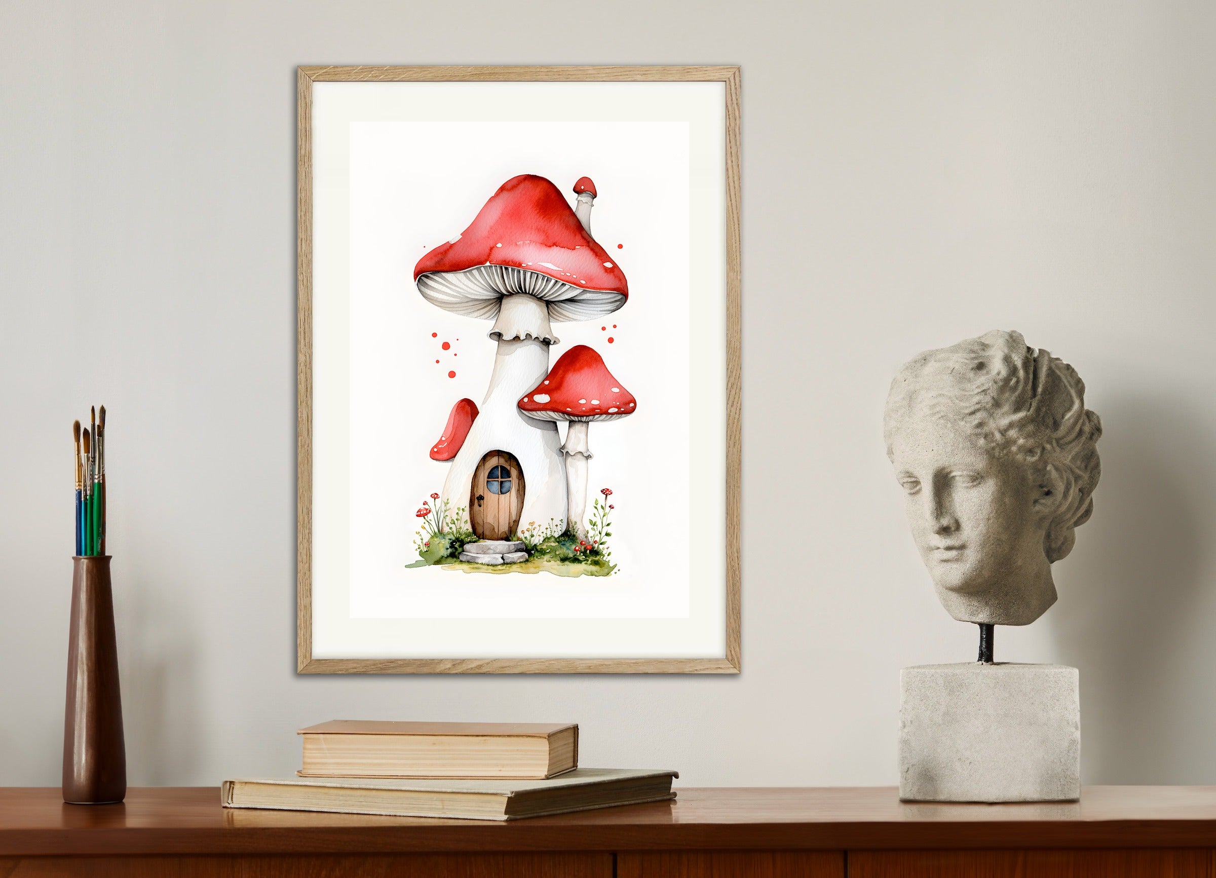 Poster with natural wood frame: The Mushroom House