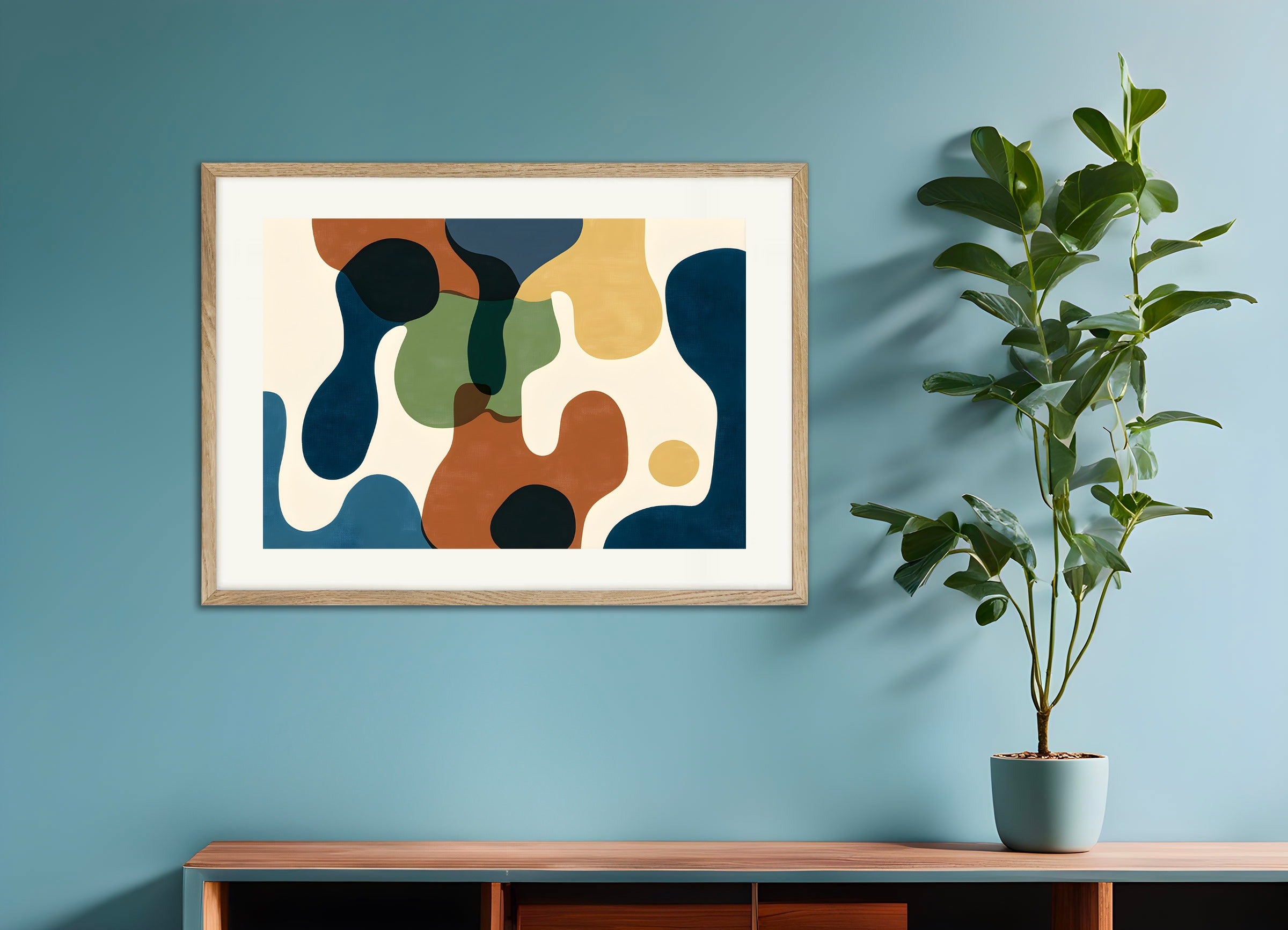 Poster with natural wood frame: Abstract shapes