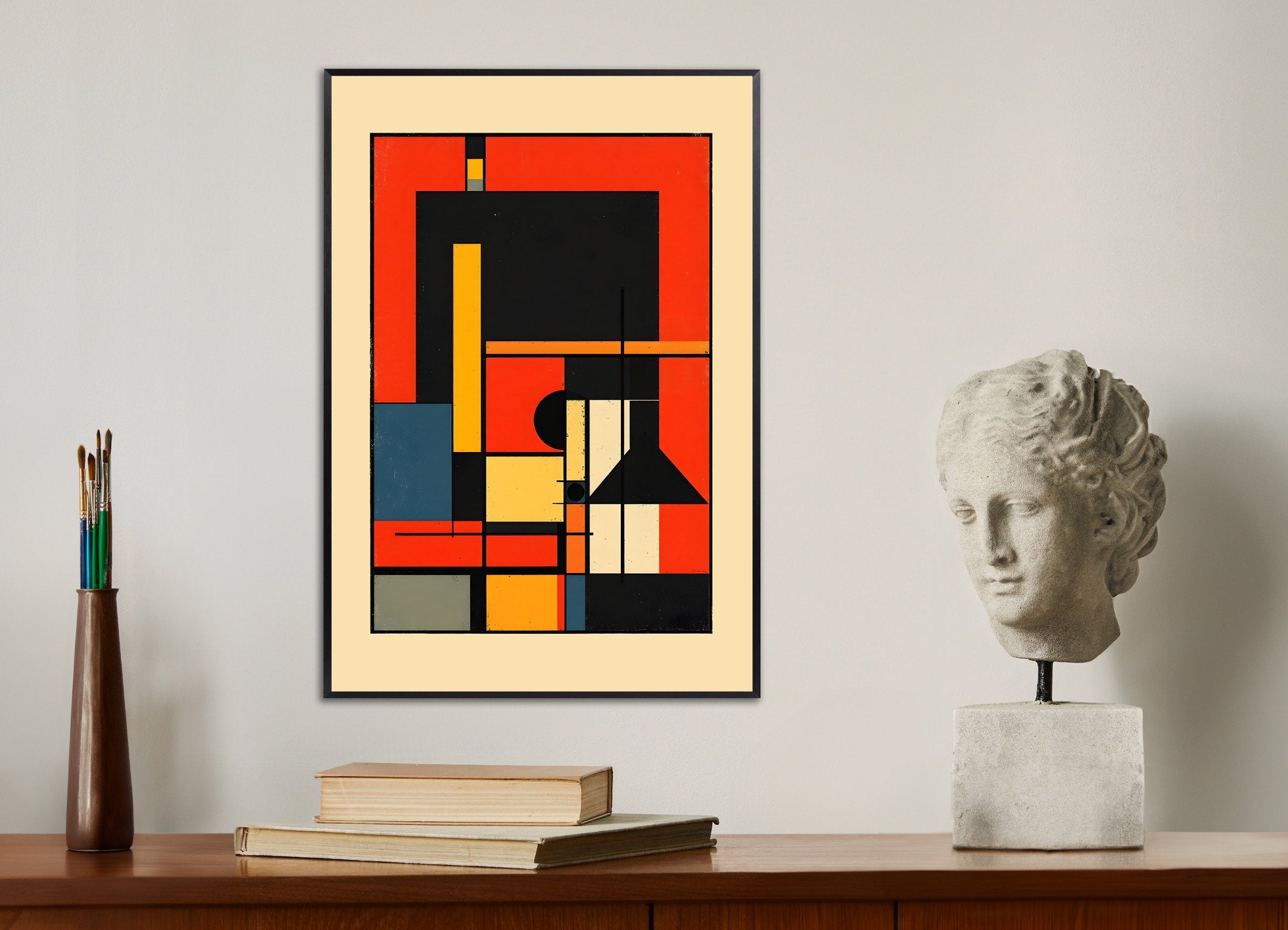 Poster of De Stijl Art, a series of geometric patterns, with metal frame