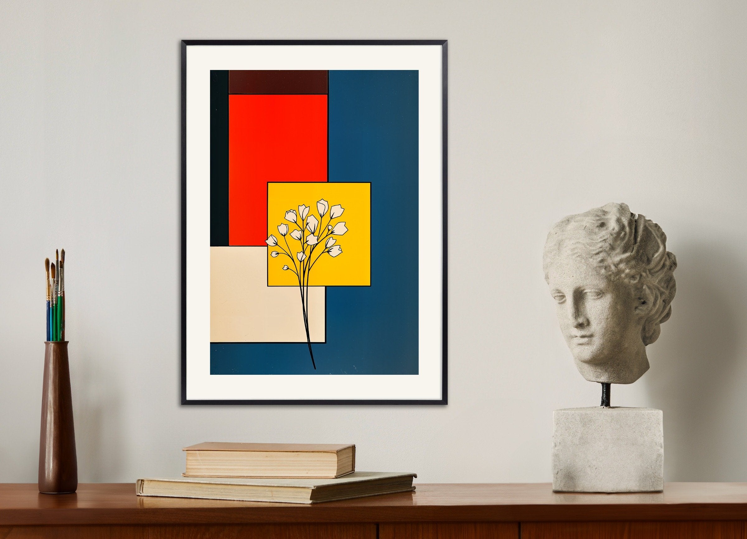 Poster of De Stijl, tulipes blanches, with metal frame