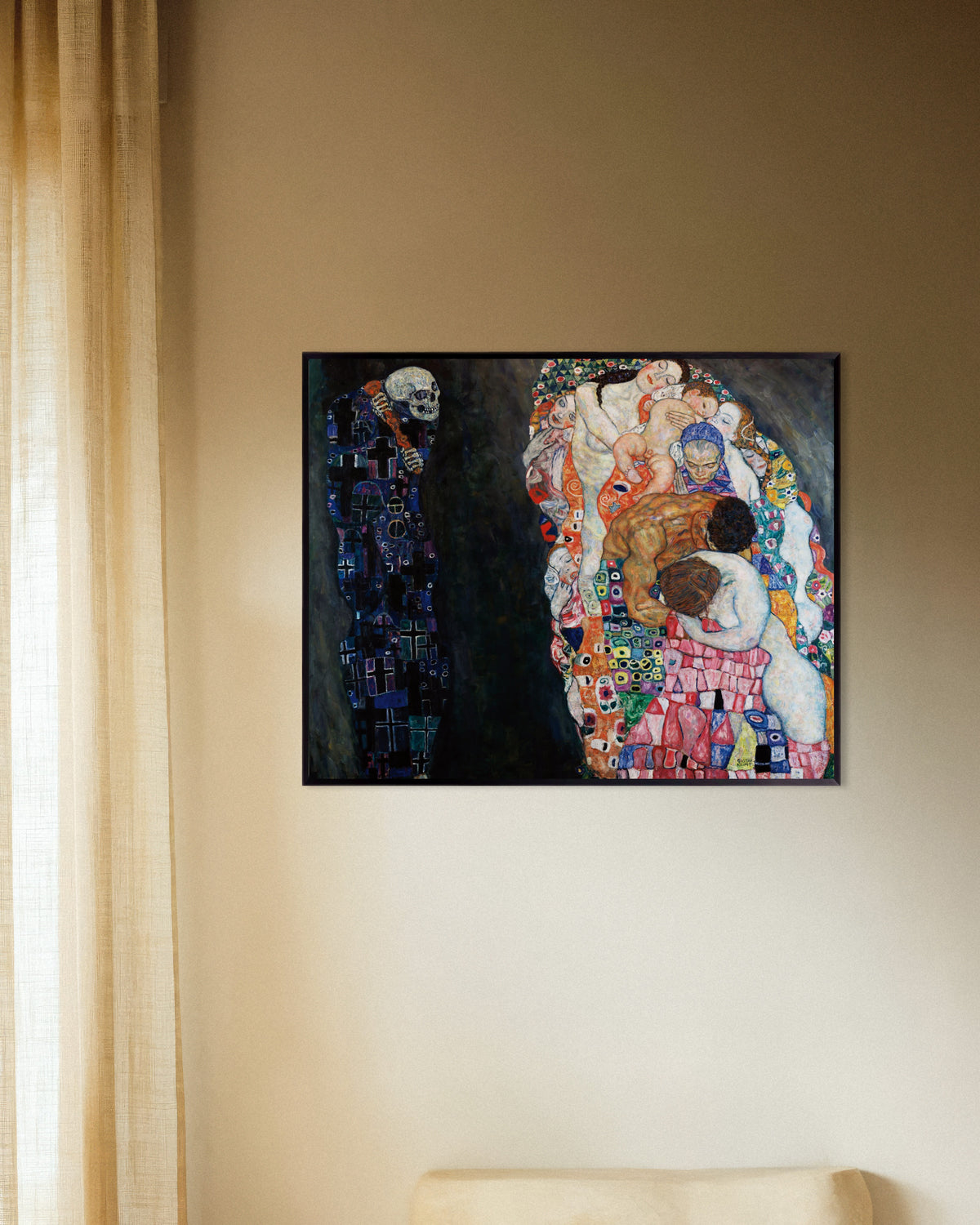 Død og liv (1910–1915) av Gustav Klimt, med metallramme