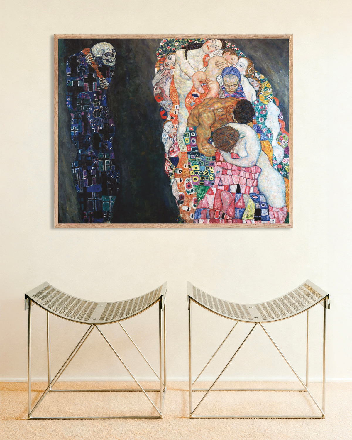 Død og liv (1910–1915) av Gustav Klimt, med ramme i naturtre