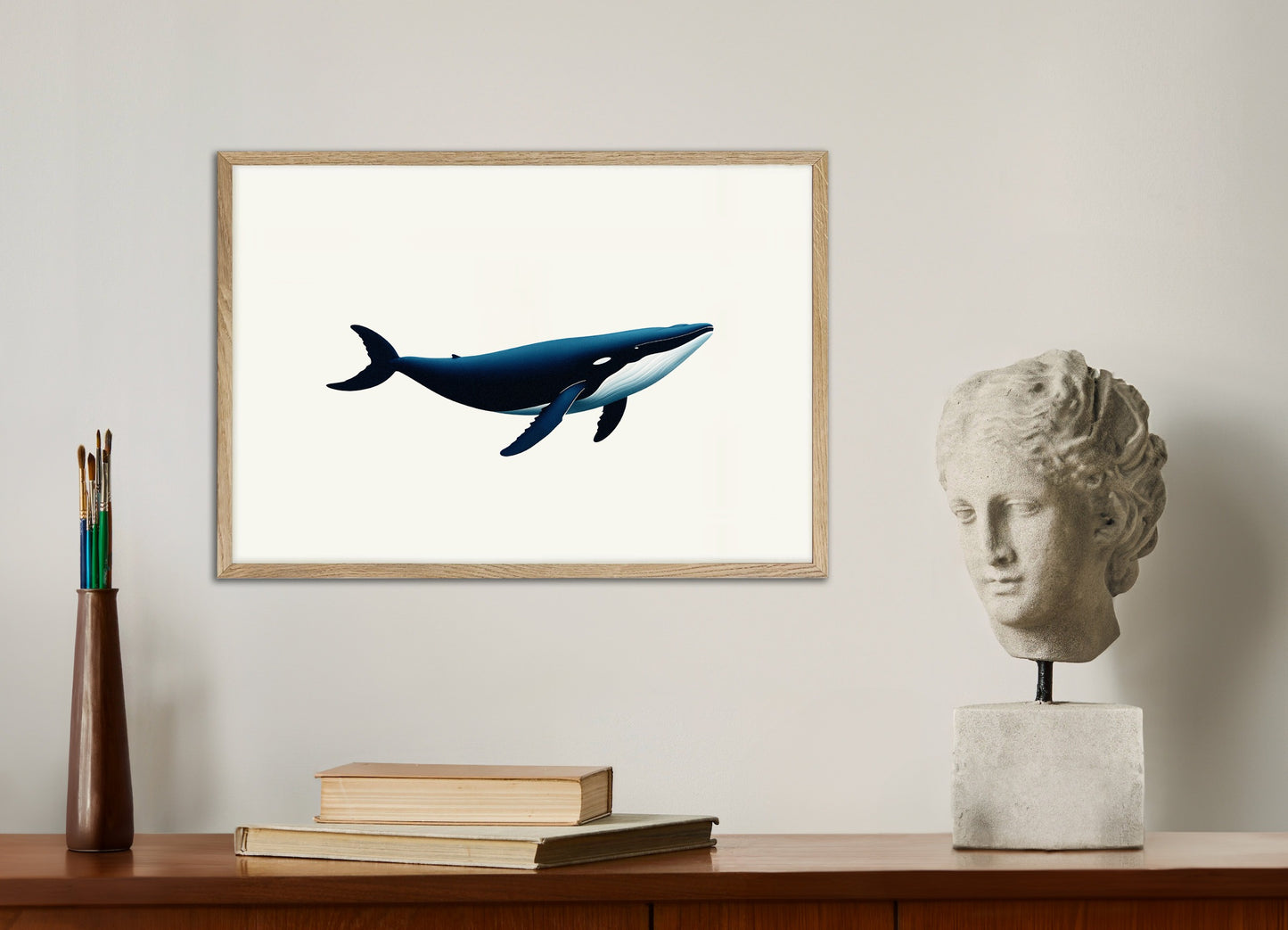 Poster with natural wood frame: Whale