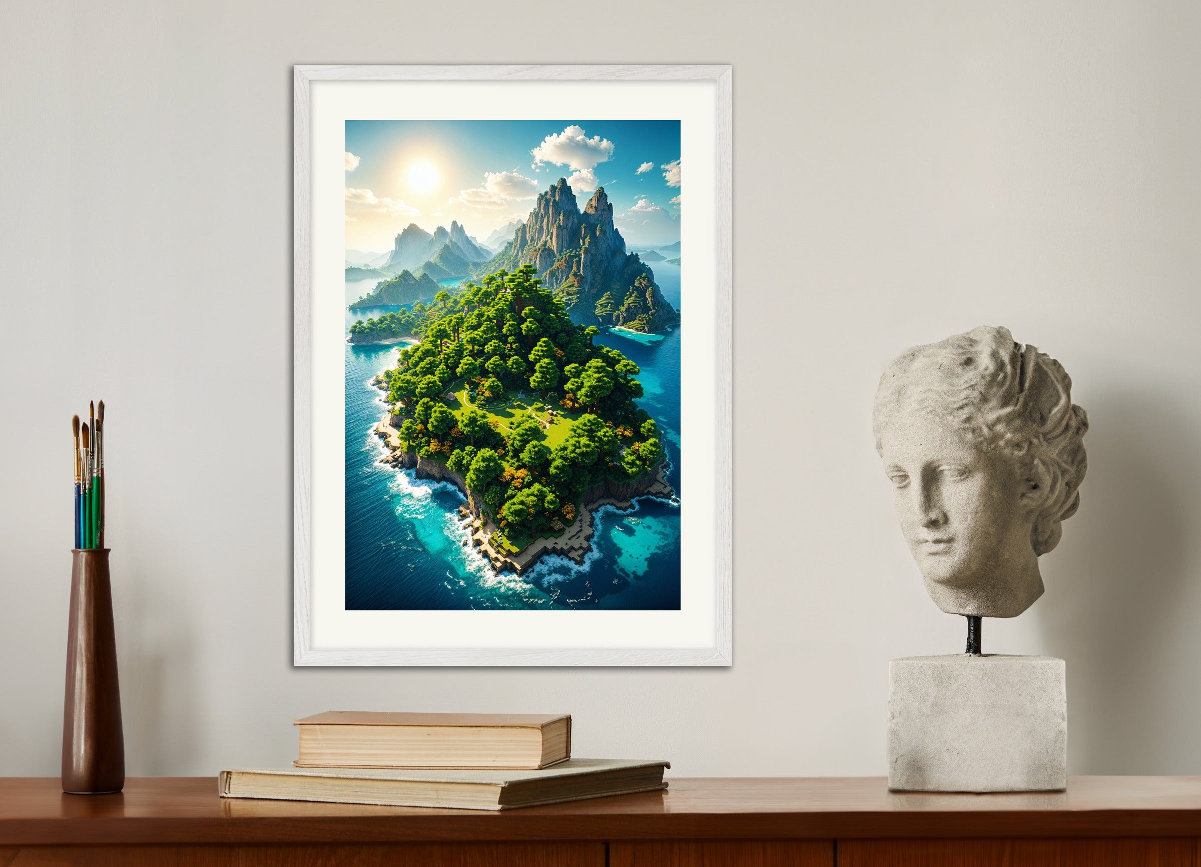 Poster with white wood frame: Minecraft, Island