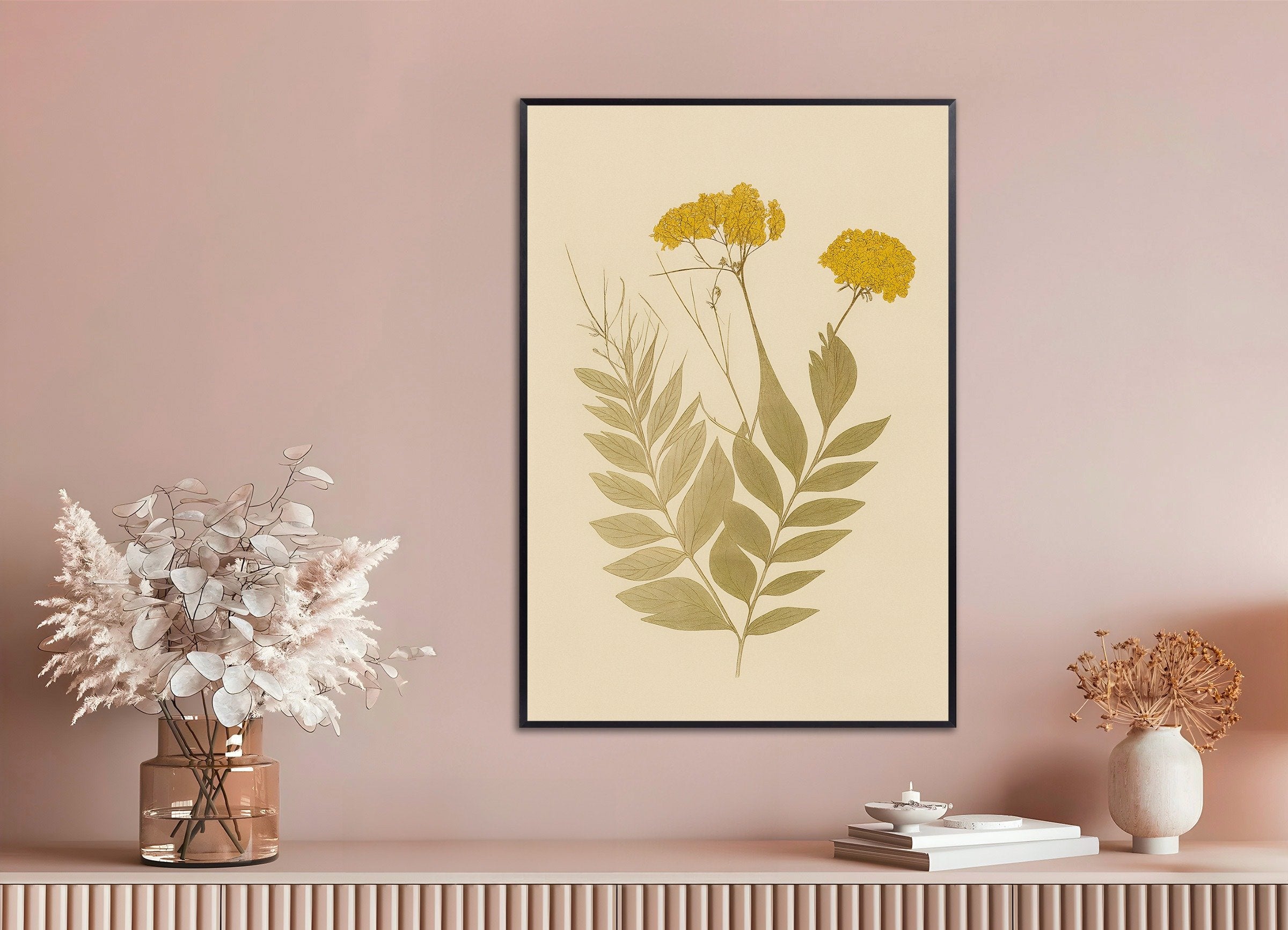 Poster of Dried Everlasting Flowers Poster – Autumn Botanical Art, with metal frame