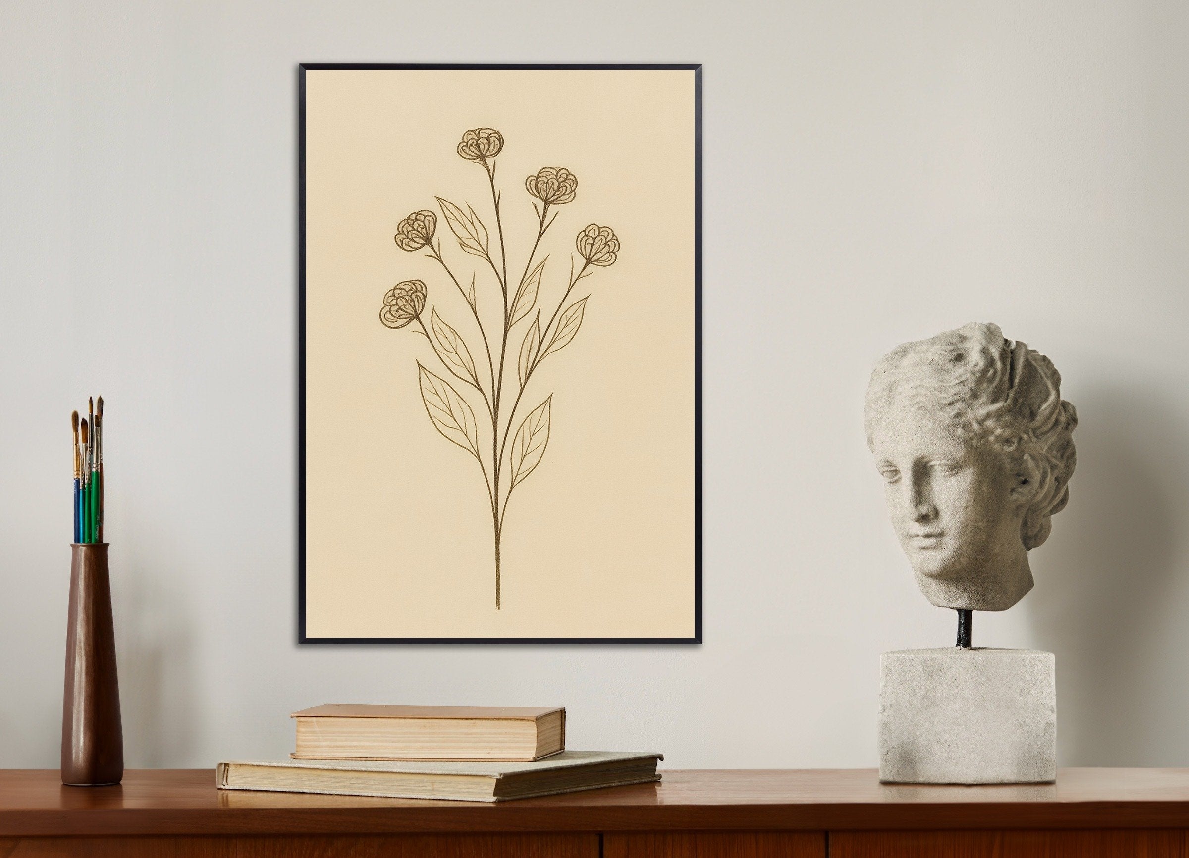 Poster of Dried Statice Poster – Autumn Botanical Art, with metal frame