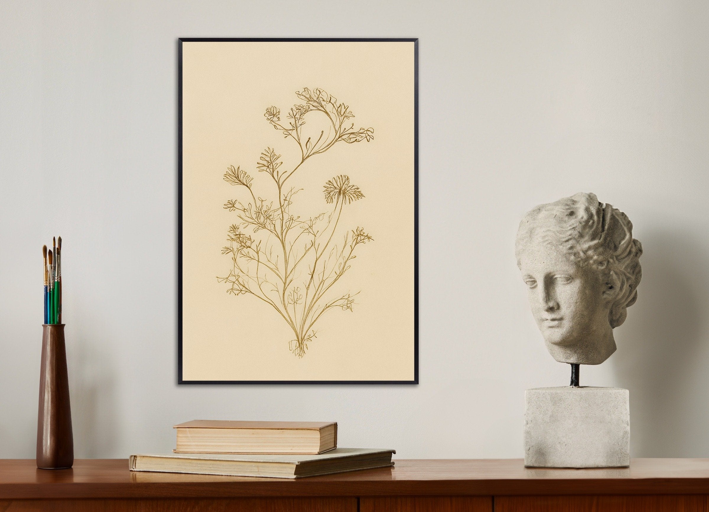 Poster of Dried Umbellifer Poster – Autumn Botanical Sketch, with metal frame