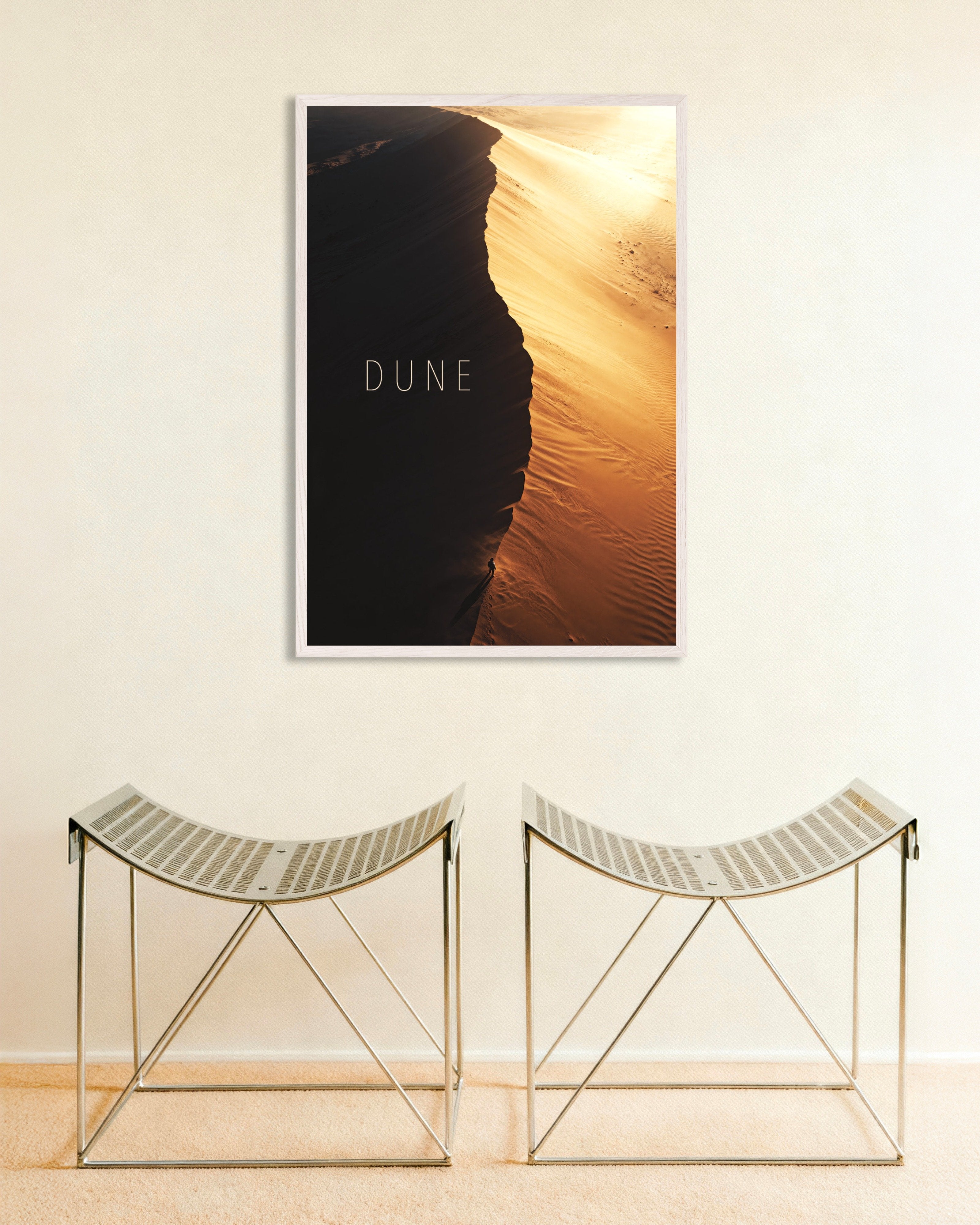 Poster of Dune Ridge Poster, Desert Horizon Art Print, with white wooden frame